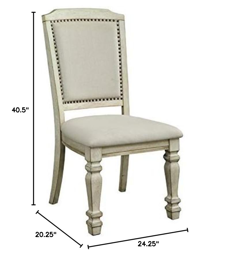 BOWERY HILL Transitional Fabric Padded Dining Side Chairs - Set of 2 Antique White Upholstered Chairs for Kitchen, Dining Room or Office - Comfortable & Stylish Seating Solution