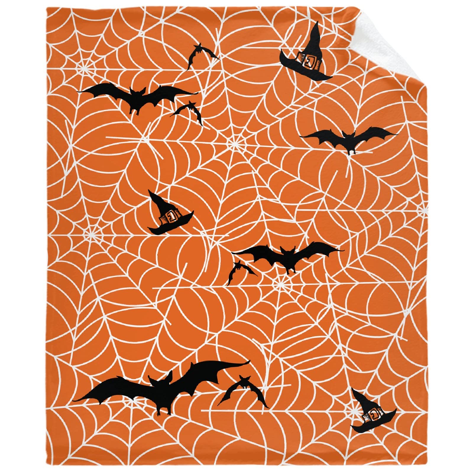 Halloween Blanket with Spider Webs & Bats - Soft Flannel Fleece Velvet Plush Throw - Fuzzy Warm Cozy Bedding - Anti-Pilling Family Blanket 90