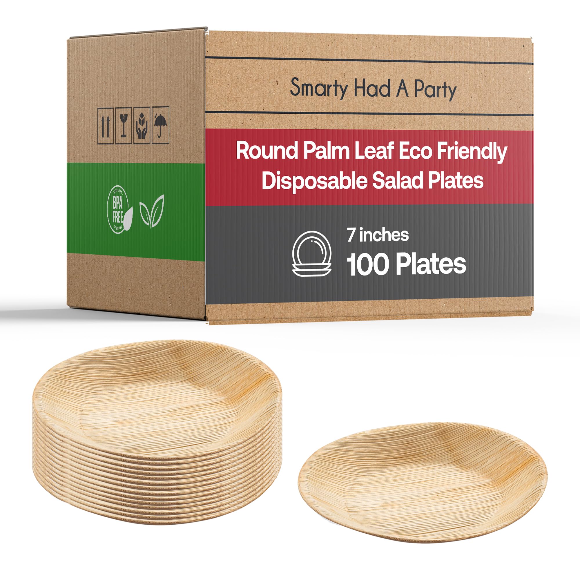 Eco-Friendly Palm Leaf Disposable Dinner Plates - 100% Biodegradable & Compostable, 7