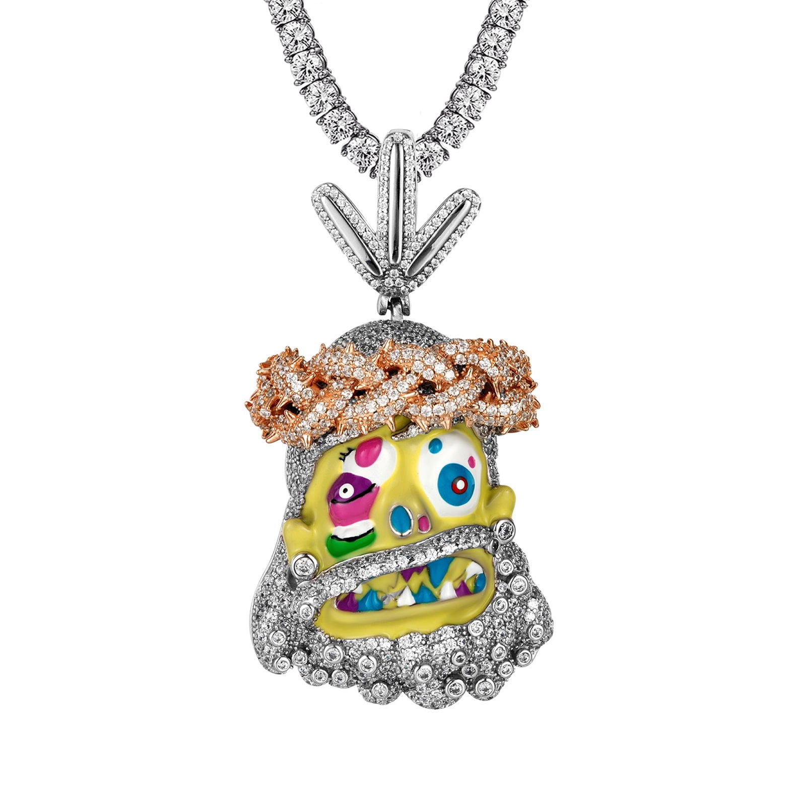Funny Jesus Face Pendant for Men - Sterling Silver with Yellow Enamel | Religious Jewelry Gift for Christians, Baptism, Church Events