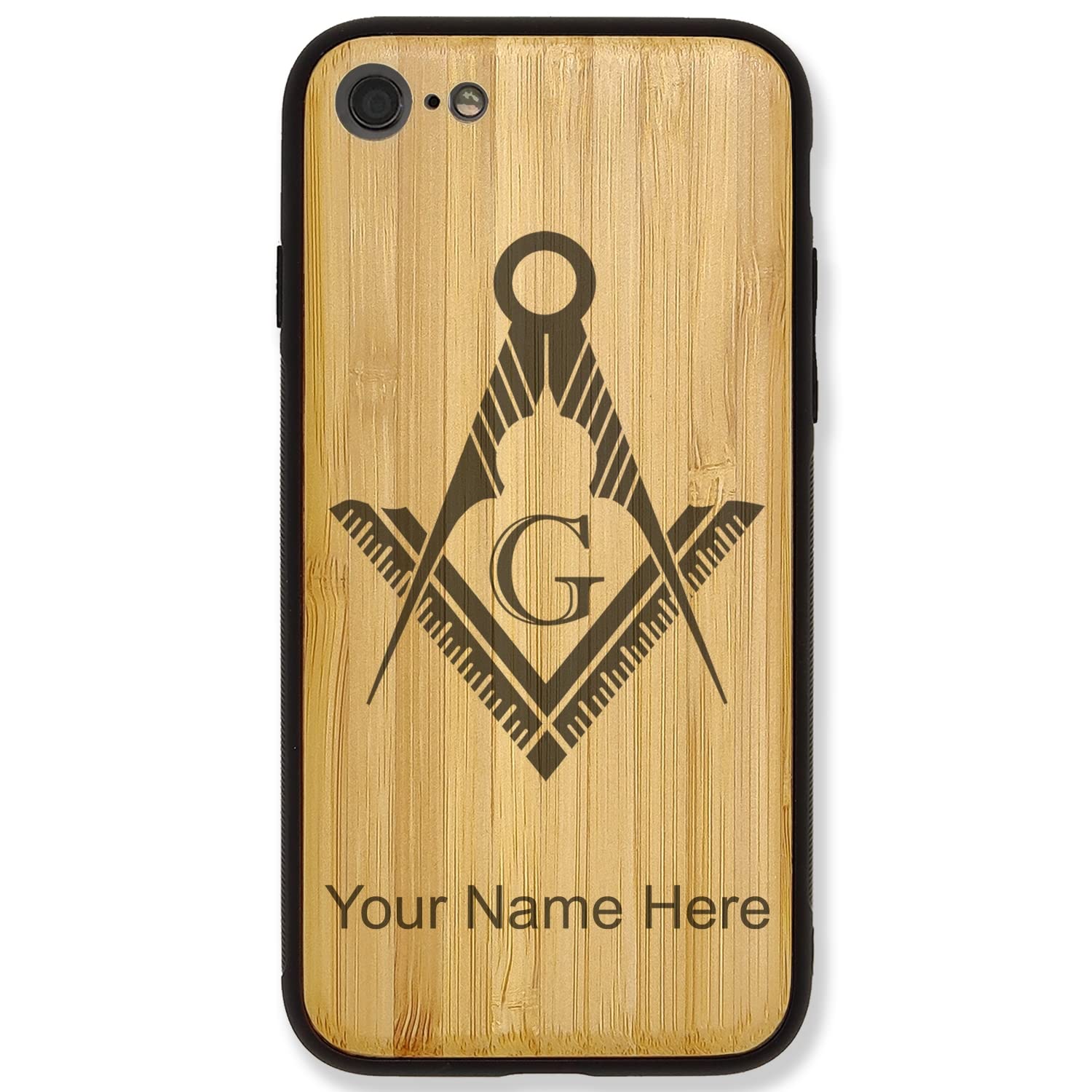 Premium Bamboo Phone Case Compatible with iPhone 7 Plus & iPhone 8 Plus - Freemason Symbol Design with Free Personalized Engraving | Perfect Gift for Masons & Tech Enthusiasts