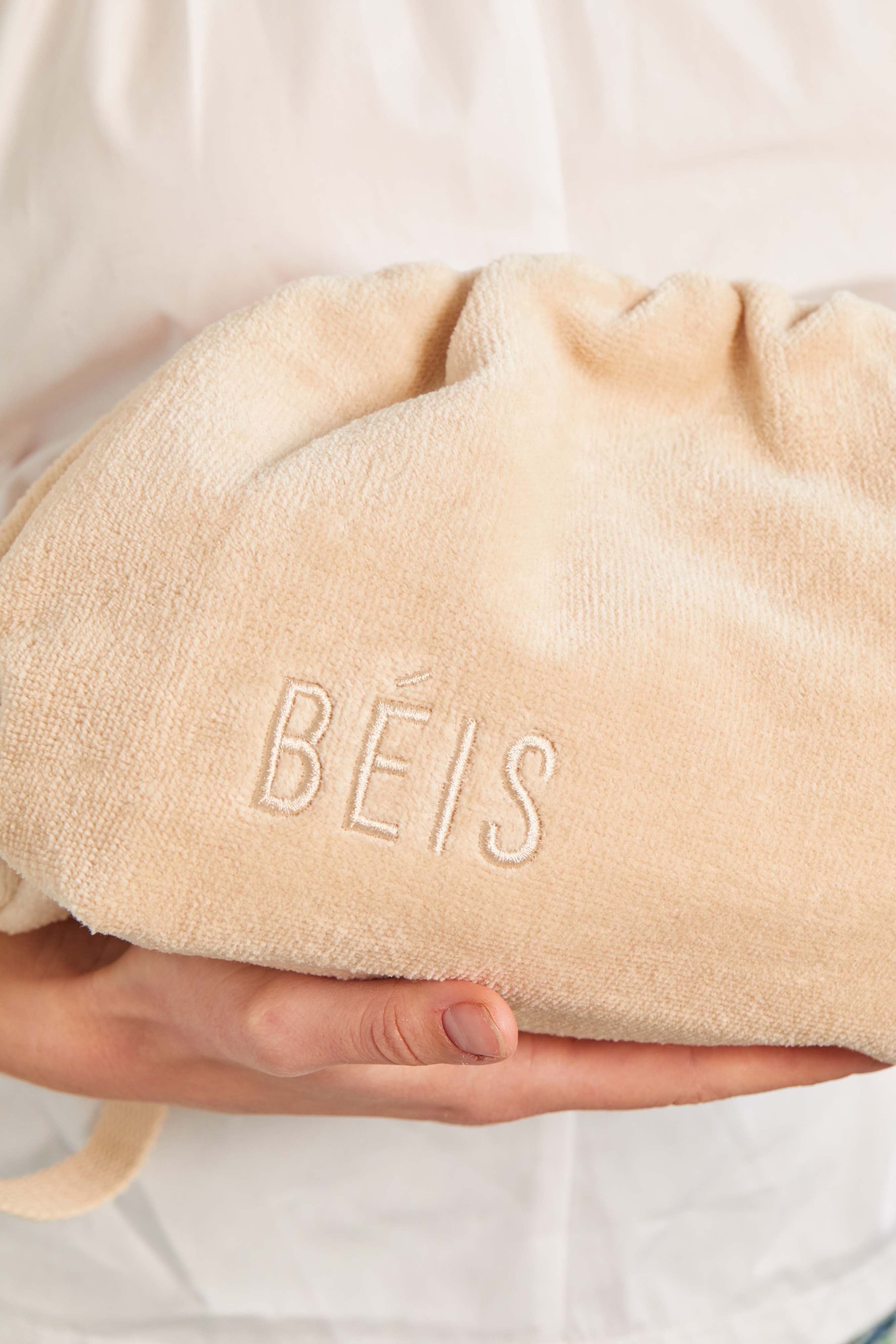 Beige Terry Cosmetic Clutch Bag - Soft & Stylish Makeup Pouch for Women | Perfect for Travel, Gym & Everyday Essentials