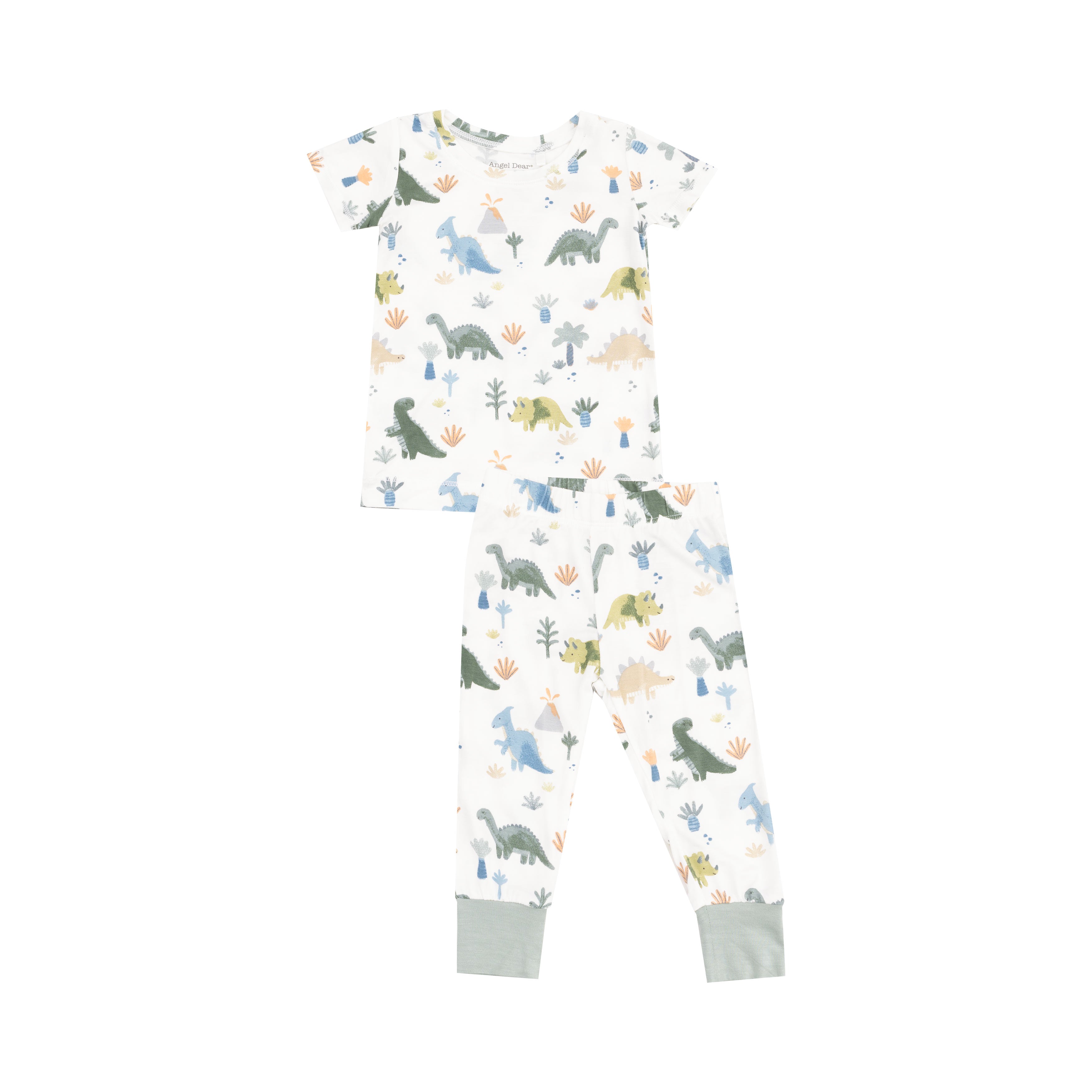 Soft Bamboo Short Sleeve Lounge Pajama Set - Cozy Dinosaur Print Sleepwear for Women & Men - Perfect for Relaxing at Home, Lounging & Sleepovers