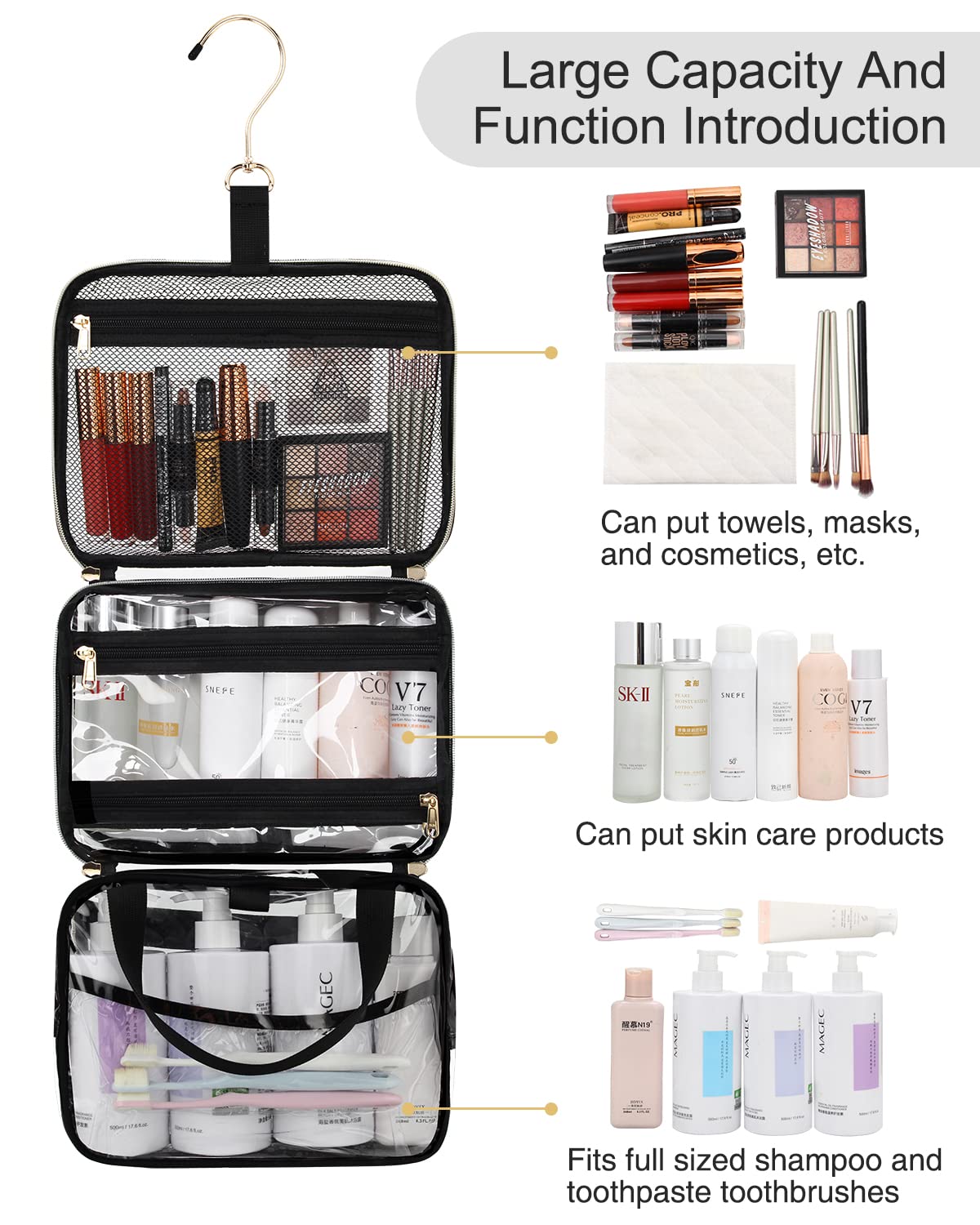 TSA Clear Hanging Toiletry Bag for Travel - Makeup Organizer for Women & Men - Perfect for Airports & Weekend Trips