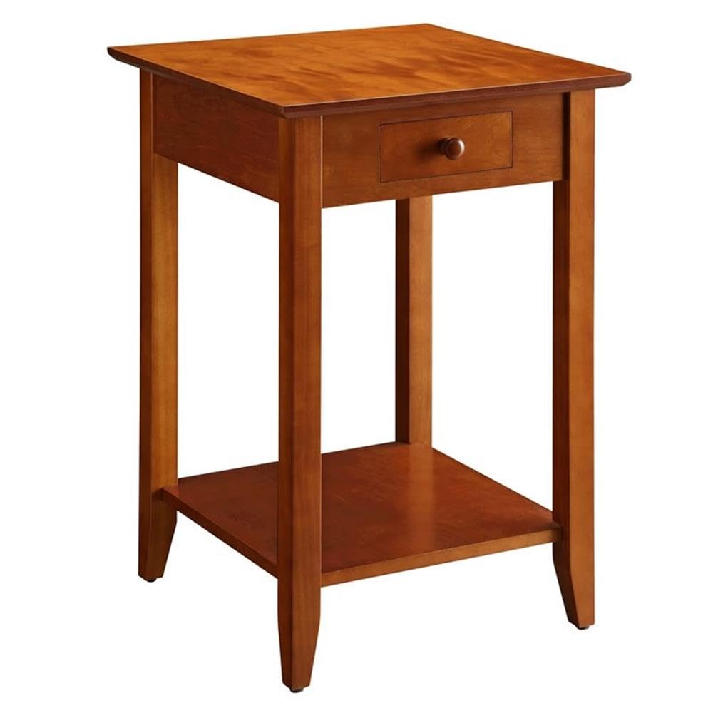 Pemberly Row Traditional Cherry Wood End Table with Drawer - Perfect for Living Room, Bedroom & Home Decor
