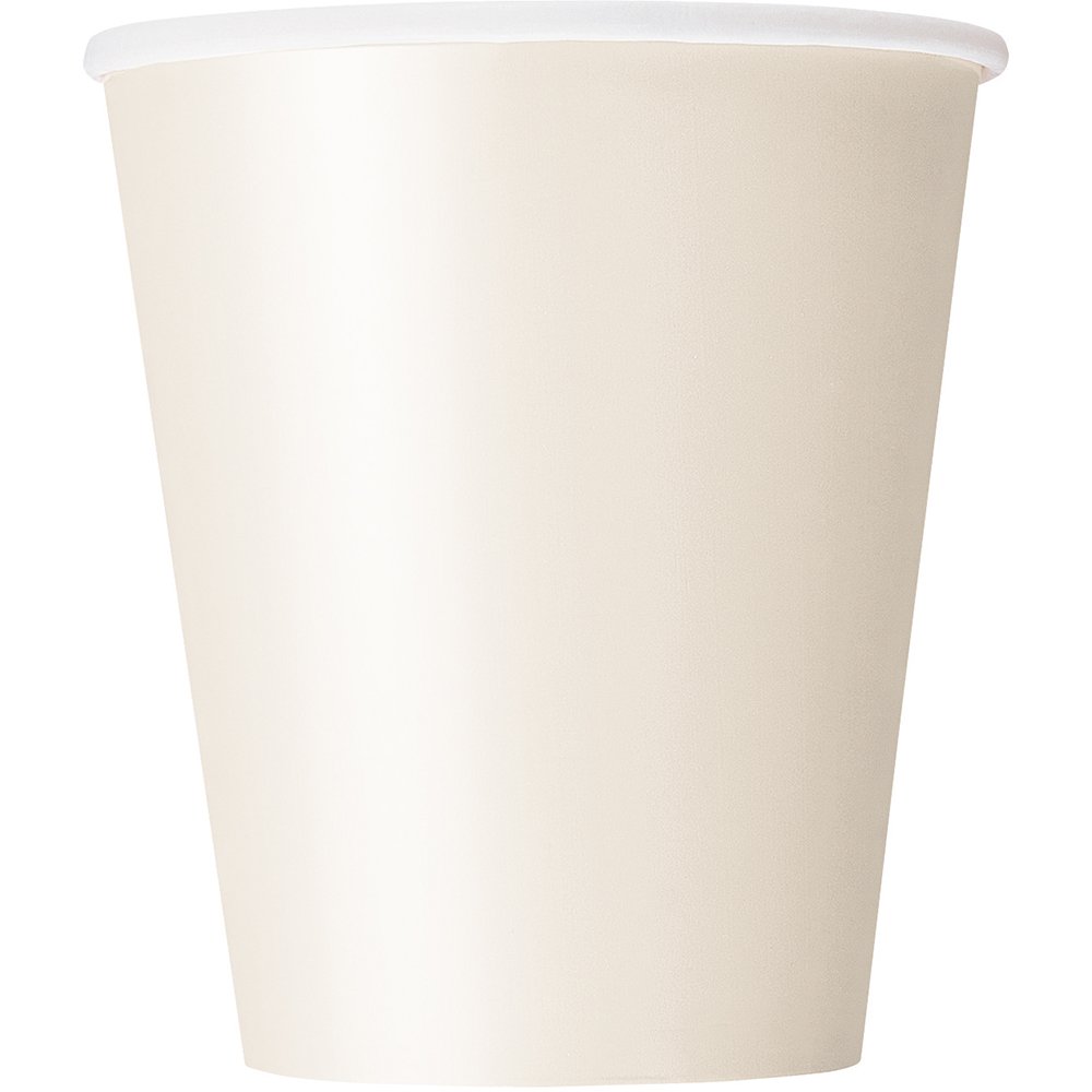 Unique Industries 9oz Ivory Solid Paper Cups (14 Pcs) - Disposable Coffee Cups for Office, Party, and Home Use