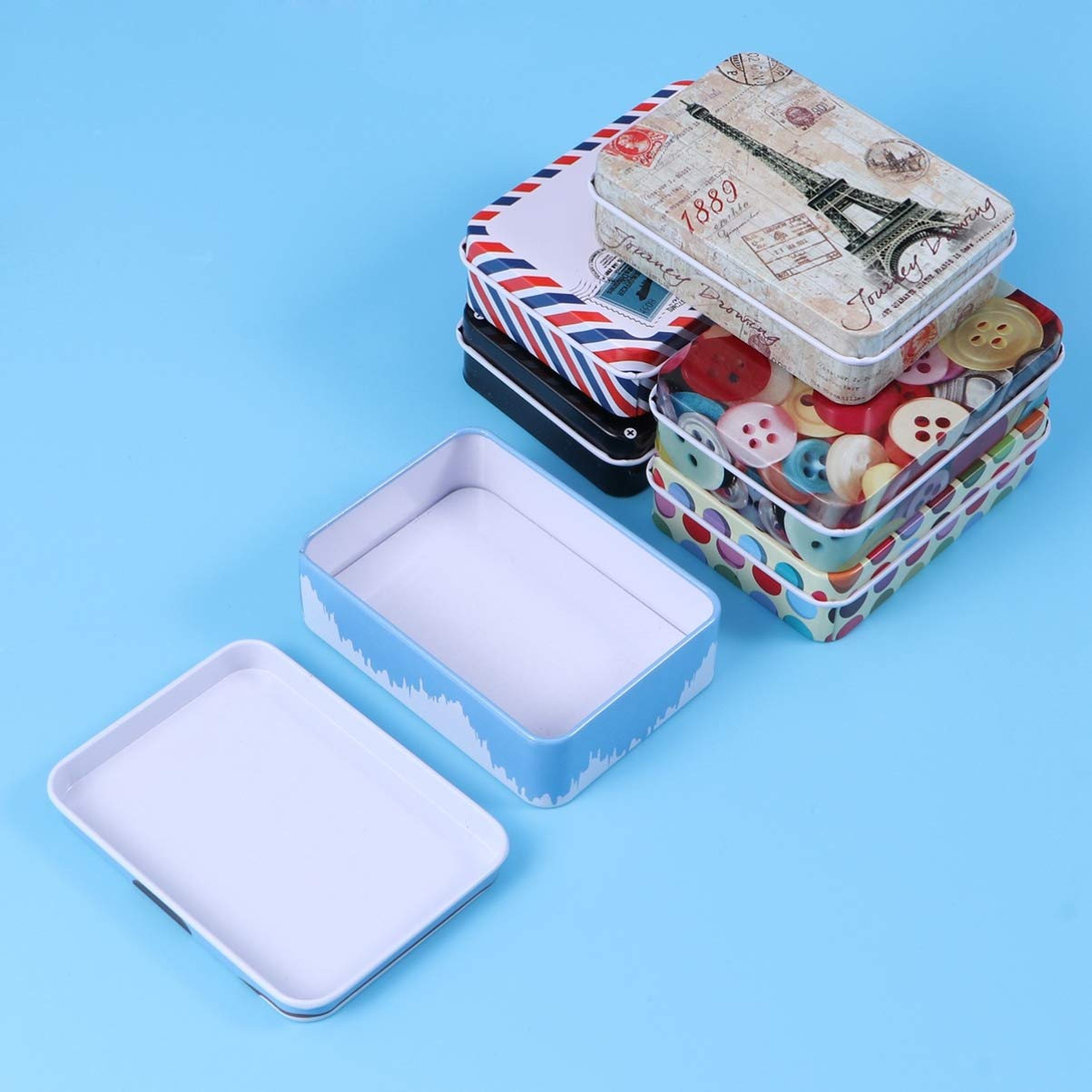 NUOBESTY 6-Piece Decorative Metal Tin Containers with Lids - Candy Storage, Jewelry Organizer, Card Holder, Small Trinket Box, Biscuit Container - Perfect for Home Decor, Gift Wrapping & Craft Storage