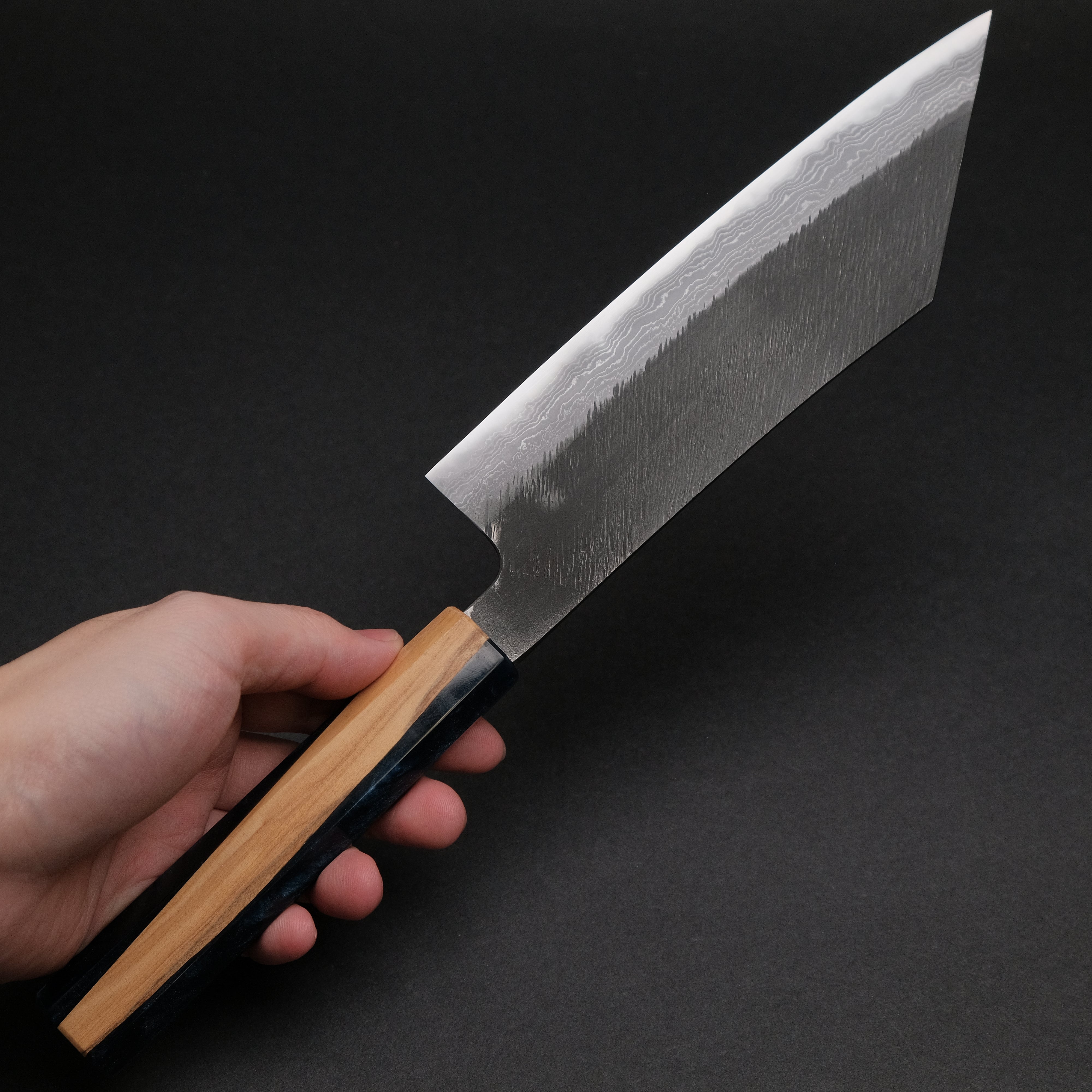Premium Ajikataya White #2 Matsuba Damascus Hakata 180mm Kitchen Knife with Olive Wood & Resin Handle (#24) - Perfect for Sushi, Sashimi, and Japanese Cuisine Preparation