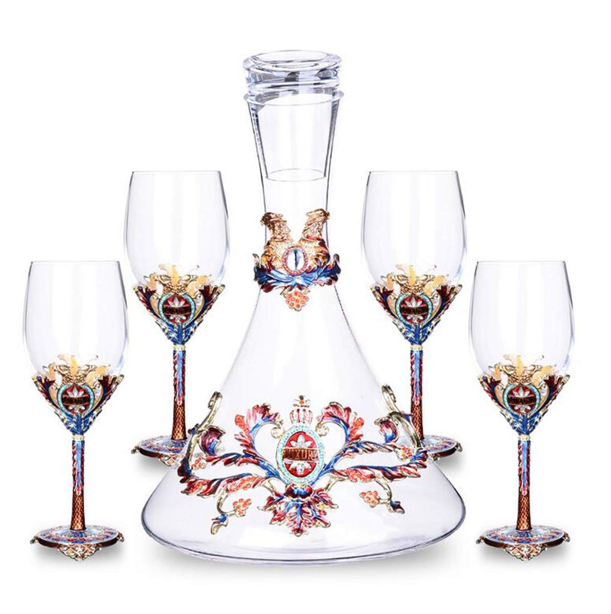 12 oz Vintage Enamel Wine Glasses Set - 5 Pack Crystal Clear Red Wine Goblets with Elegant Gift Box, Perfect for Dinner Parties, Weddings & Home Bar Decor