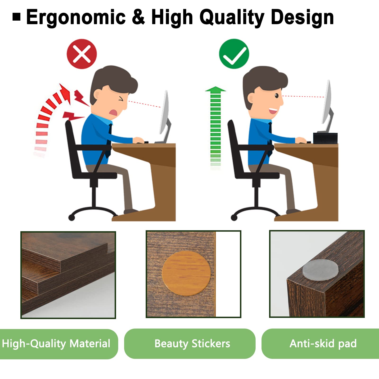 TEAMIX 2 Pack 20 Inch Wooden Monitor Stand Riser - Ergonomic Desktop Organizer for Computer, TV, Laptop & Printer - Keyboard Storage Shelf - Perfect for Home Office & Workspace Organization