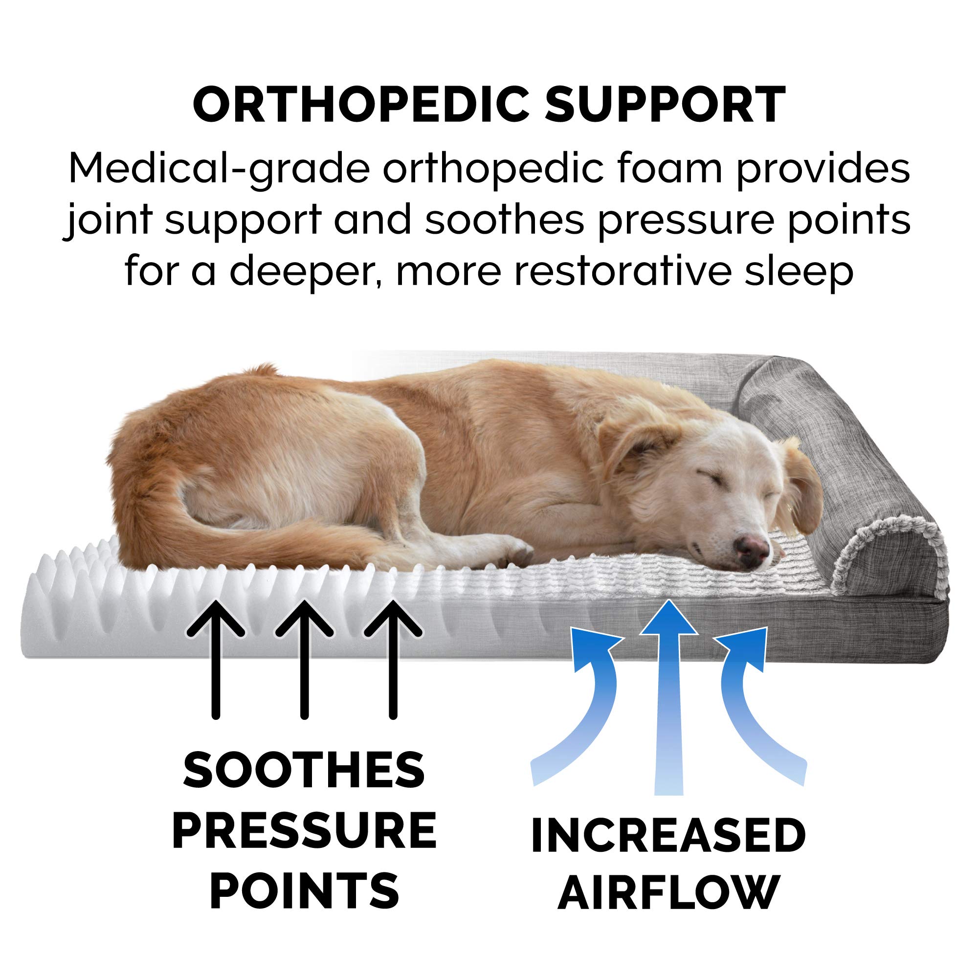 **Furhaven Orthopedic Dog Bed for Large & Medium Dogs - Removable Bolsters & Washable Cover - Supports Up to 55 lbs - Plush Faux Fur & Durable Linen Sofa Style - Charcoal (Large) - Perfect for Living Room, Bedroom, or Pet-Friendly Spaces**