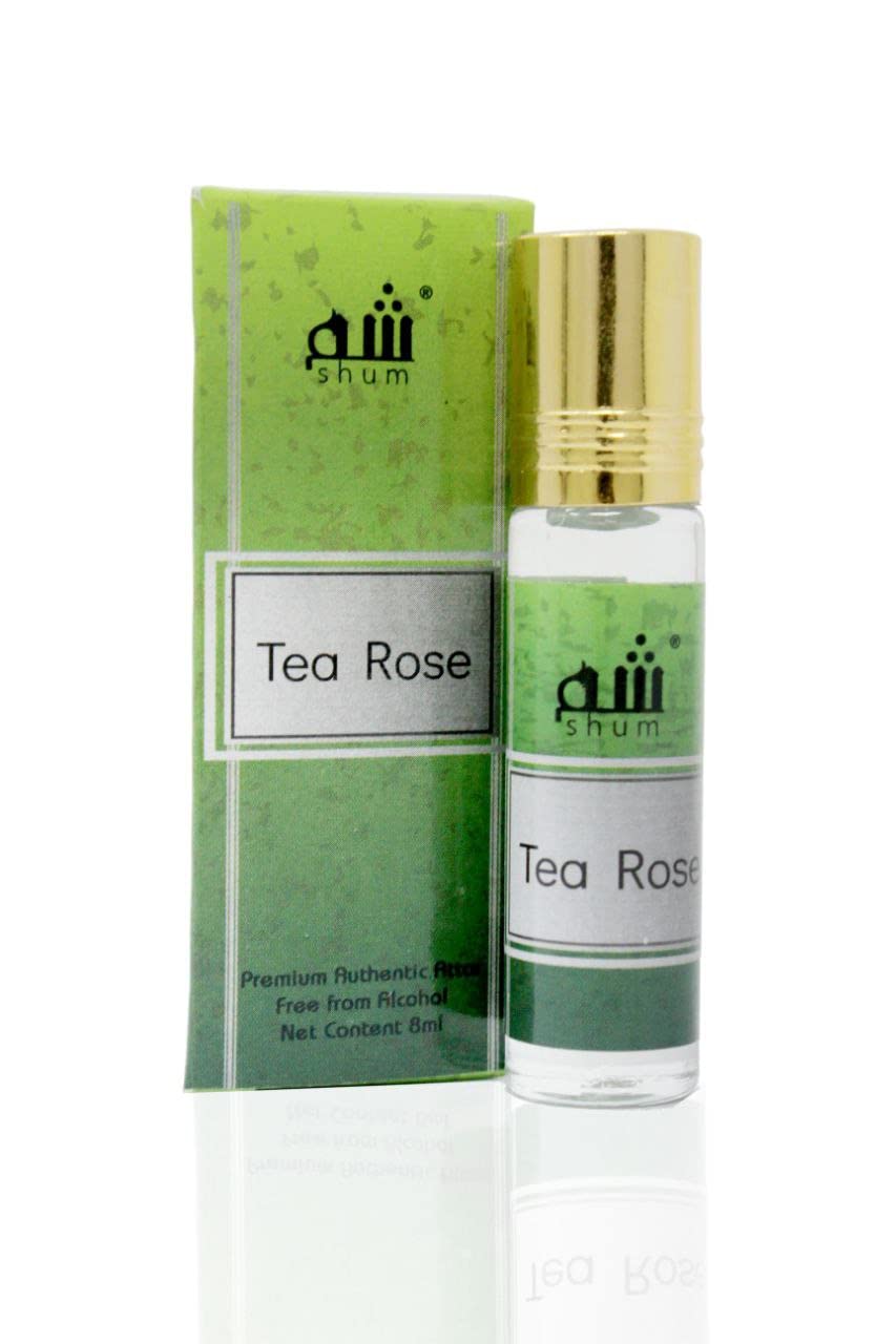 Shum Tea Rose Attar - 8ml Pure Concentrated Non-Alcoholic Perfume Oil | Floral Scent for Aromatherapy, Meditation & Personal Fragrance