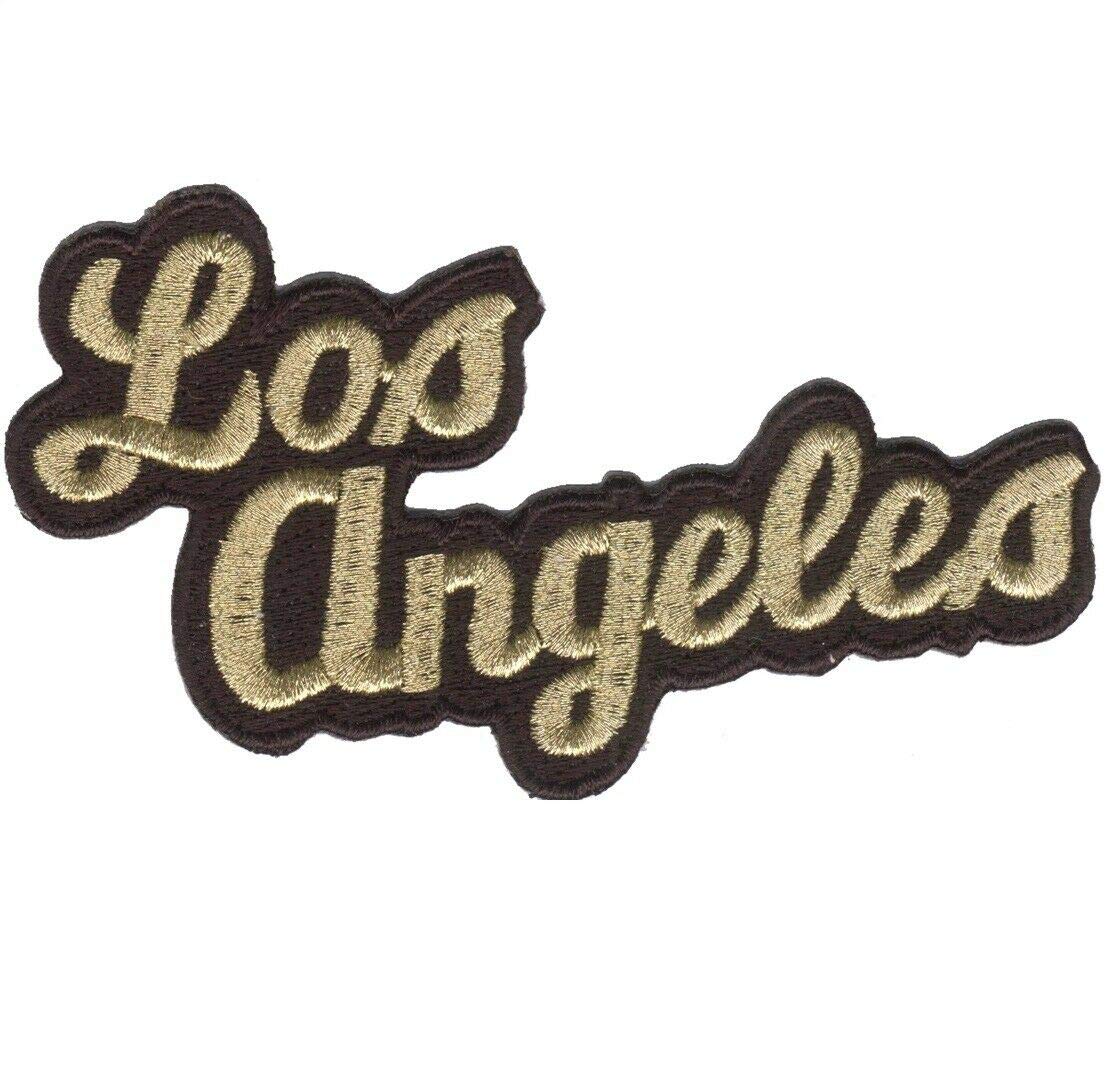 Los Angeles California Iron On Patch - Black & Gold Embroidered Script for Jackets, Hats & Backpacks | Perfect for DIY Customization & Gifts