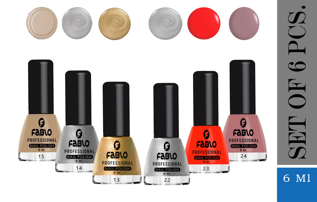 FABLO 6 Colors Nail Polish Set - Long Lasting Gel Nail Paint for Women, Summer & Winter Nail Art Kit (Shades A02) - Perfect for Manicures, Pedicures, Home Salon & Gift Giving