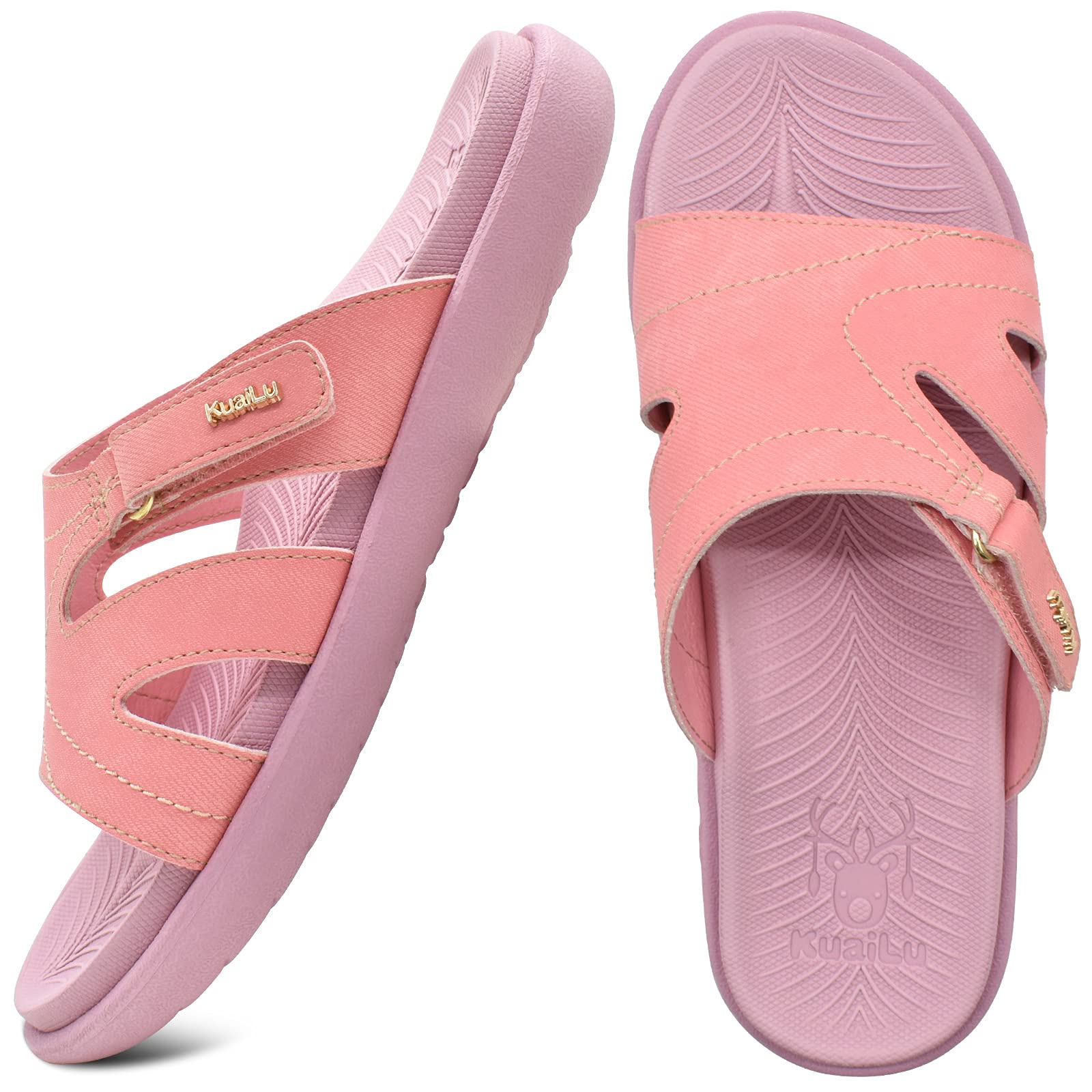 KuaiLu Women's Orthotic Slides - Lightweight Yoga Sandals with Thick Cushion & Arch Support for Plantar Fasciitis - Perfect for Yoga, Gym, and Home Comfort