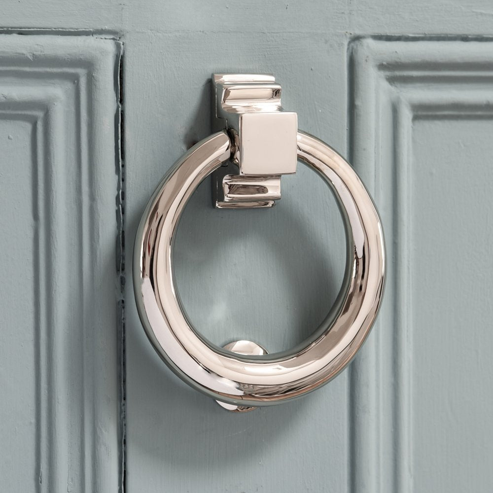 Polished Nickel Hoop Door Knocker - Elegant & Durable Entryway Decor for Front Doors - Perfect for Traditional & Modern Homes