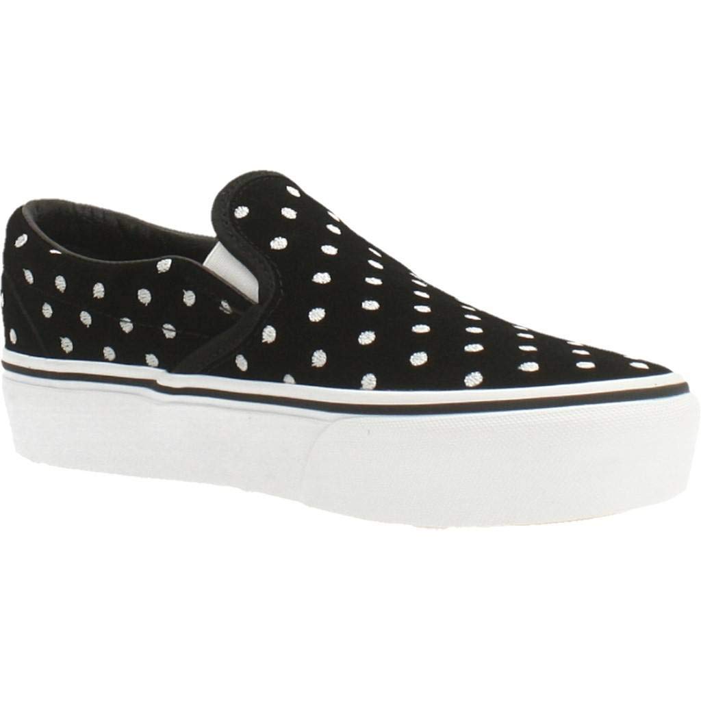 Vans Classic Slip-On Platform Sneakers - Black/True White Suede Polka Dot | Comfortable Slip-On Shoes for Women & Men | Perfect for Casual Wear, Skateboarding & Street Fashion