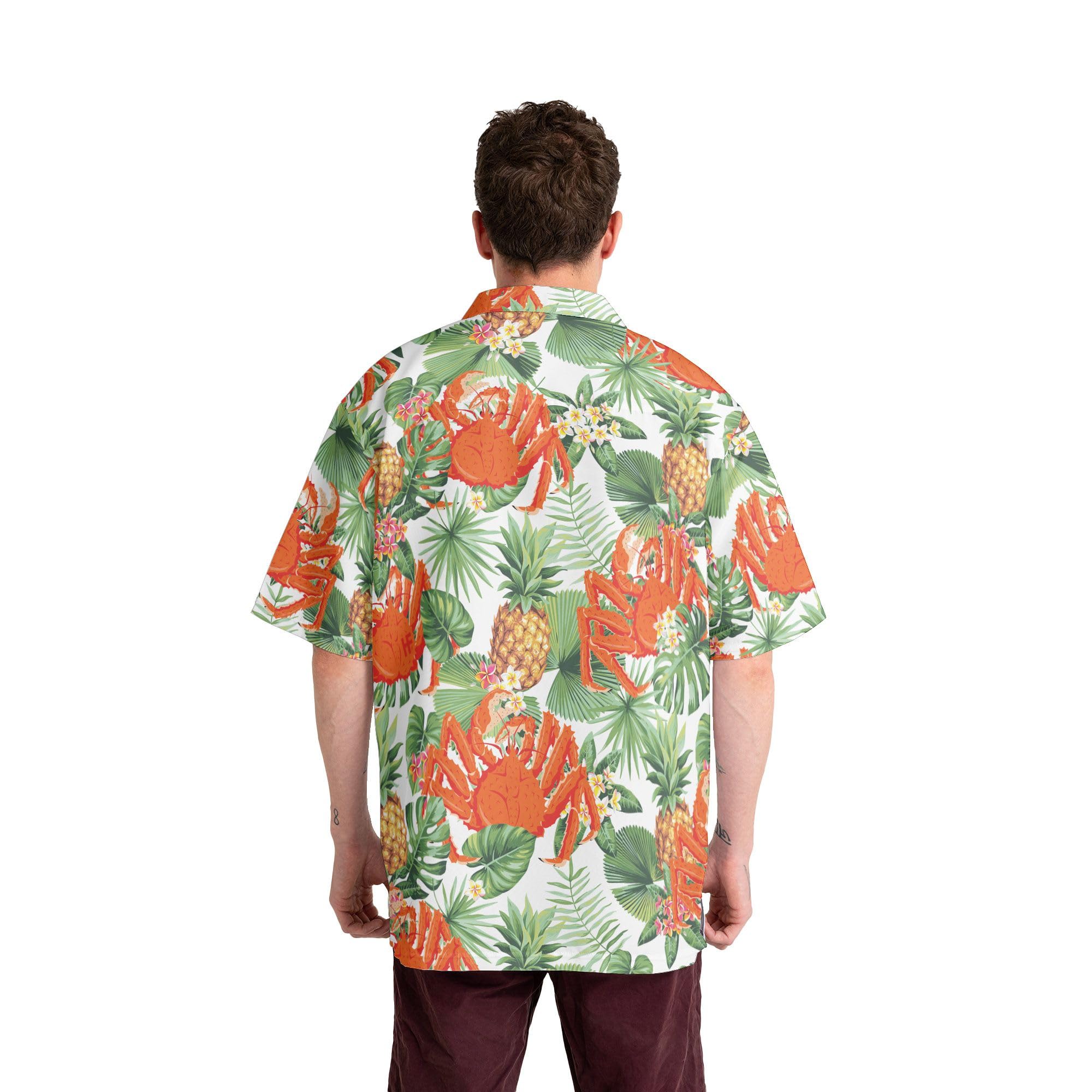 HYPERFAVOR Hawaiian Crab Shirts for Men & Women - Short Sleeve Button Down Crab Print Shirt - Perfect Gift for Crab Lovers - Beach Party, Summer Vacation & Tropical Getaway Outfit
