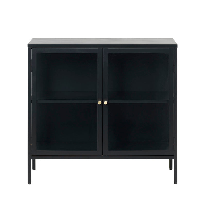 Modern CARMEL 2-Door Glass Sideboard Buffet Cabinet - 90cm Wide Black Storage for Dining Room & Living Room - Perfect for Displaying China, Storing Tableware & Home Organization