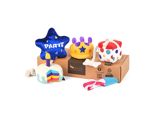 P.L.A.Y. MINI Party Time Plush Dog Toys Bundle - Mini Sized Soft Chew Toys for Small Dogs - Perfect for Playtime, Training & Cuddling at Home or Travel