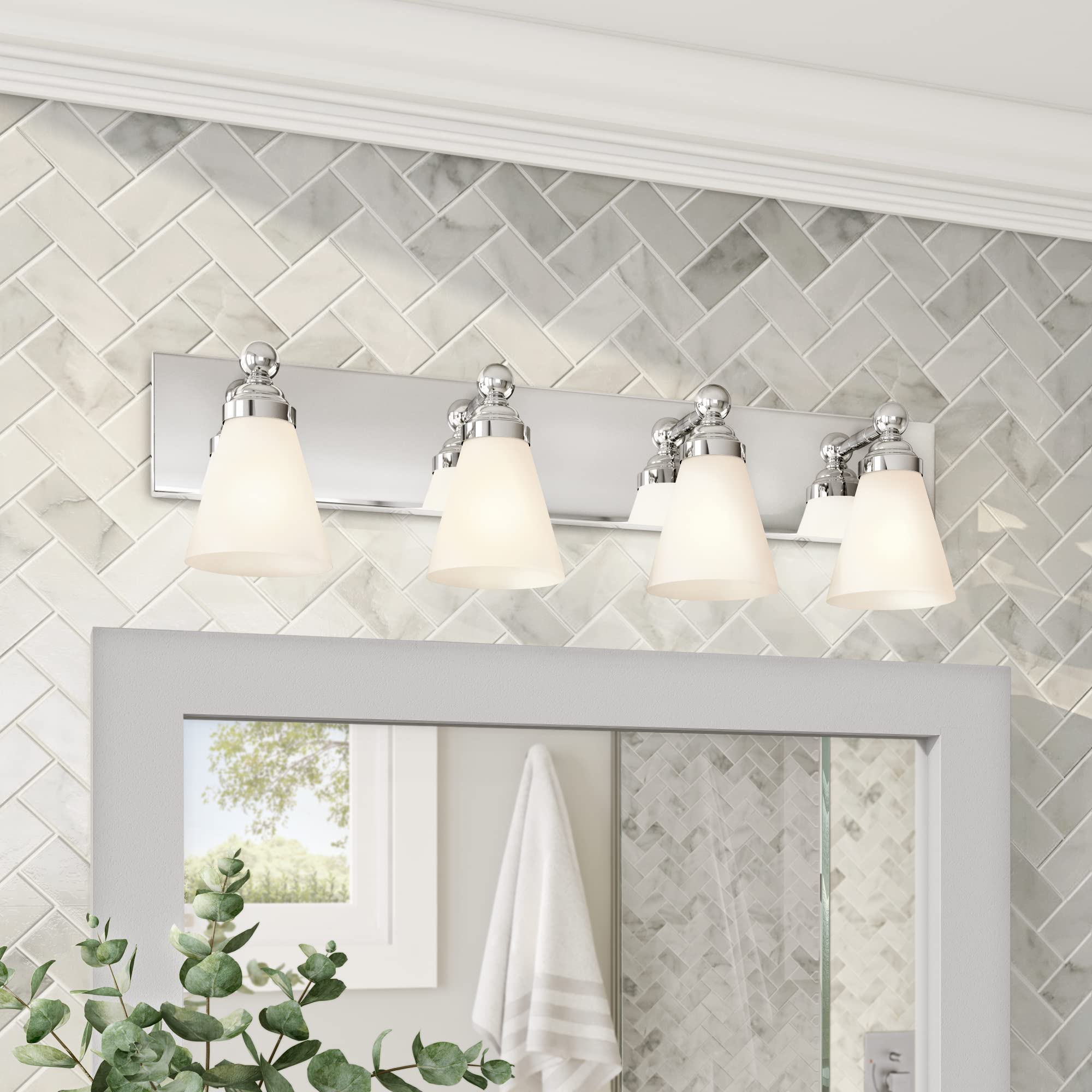 DESIGNERS FOUNTAIN 6494-CH Hudson Wall Mount Sconce - Chrome Bathroom Vanity Light Fixture for Bedroom, Mirror & Bathroom Lighting | Perfect for Home Decor & Vanity Makeup Area