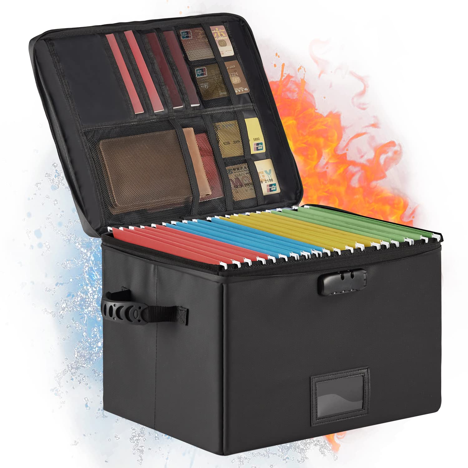Fireproof Document Box with Lock - Collapsible Fireproof File Storage Box for Home & Office - Portable Safe Box for Letters, Legal Folders & Important Papers - Waterproof & Heat Resistant - Ideal for Emergency Preparedness & Document Protection (Black)