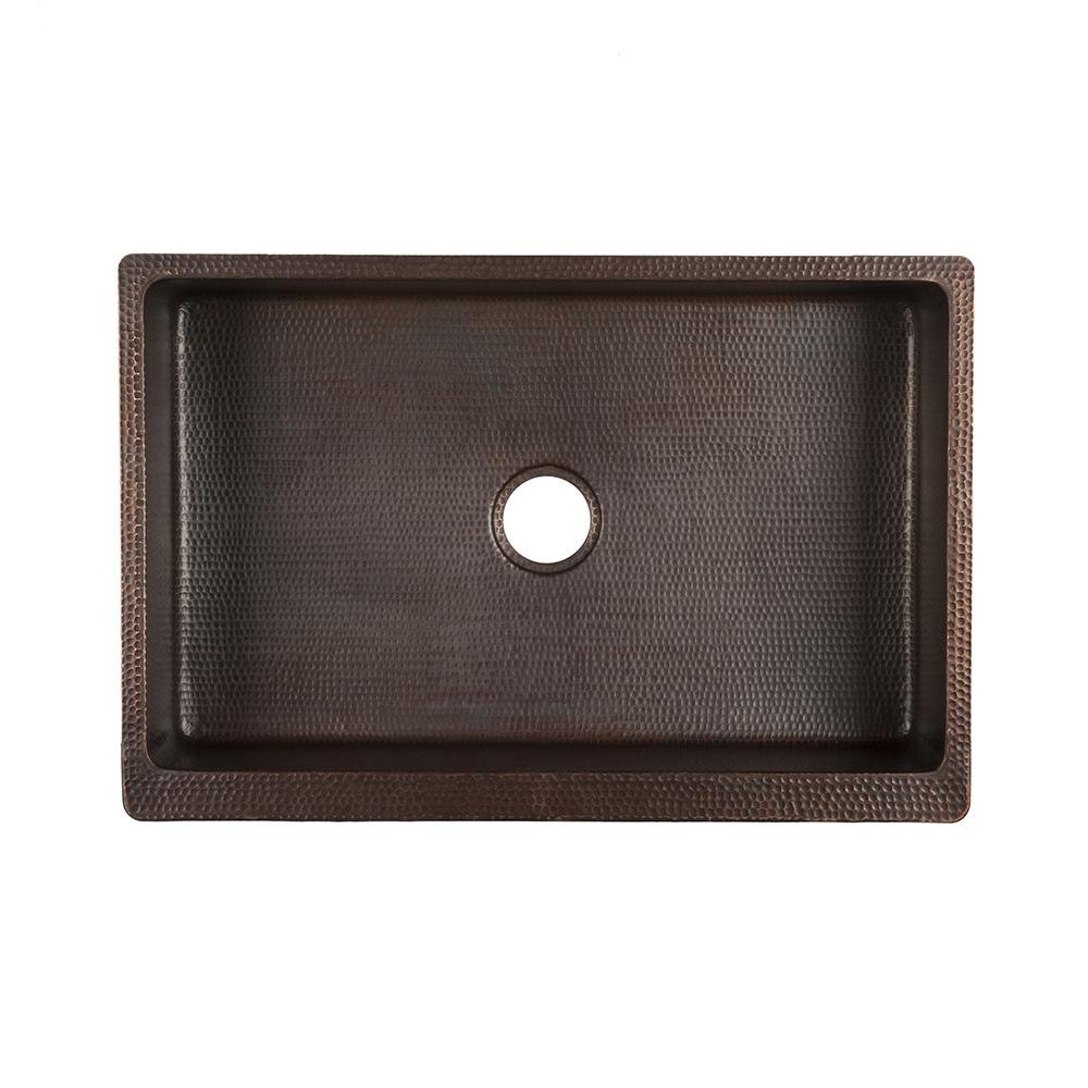 Premier 30-Inch Copper Apron Front Single Basin Kitchen Sink with Scroll Design - Hammered Copper Finish (KASDB30229S) - Perfect for Farmhouse, Rustic & Vintage Style Kitchens