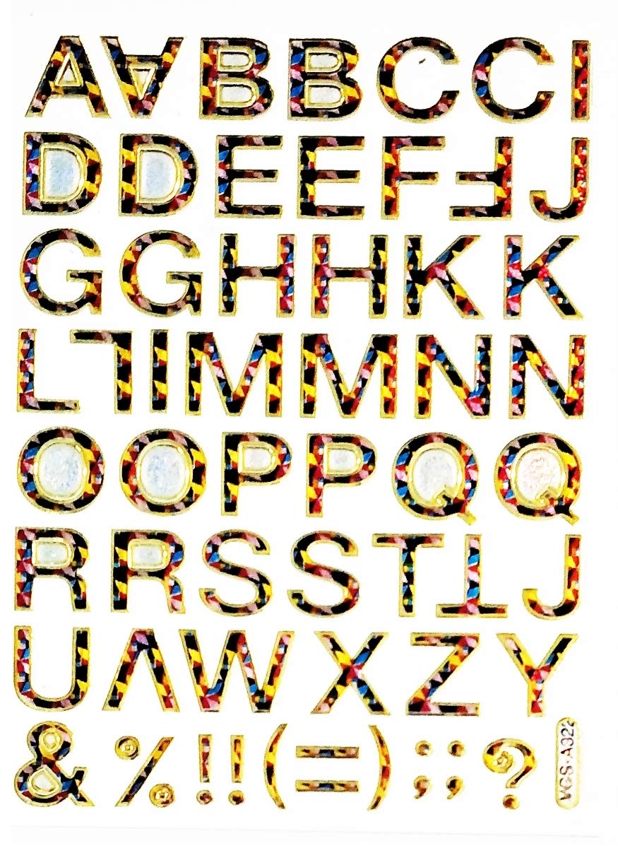 NipitShop 1 Sheet Letter A-Z Glitter Stickers - Colorful Alphabet Wall Decals for Home, Living Room, Study & School Decor - DIY Scrapbooking, Cards, Diary, Albums & Gift Making (Letter A-Z Stickers 002) - Perfect for Kids' Rooms, Classroom Projects & Party Decorations