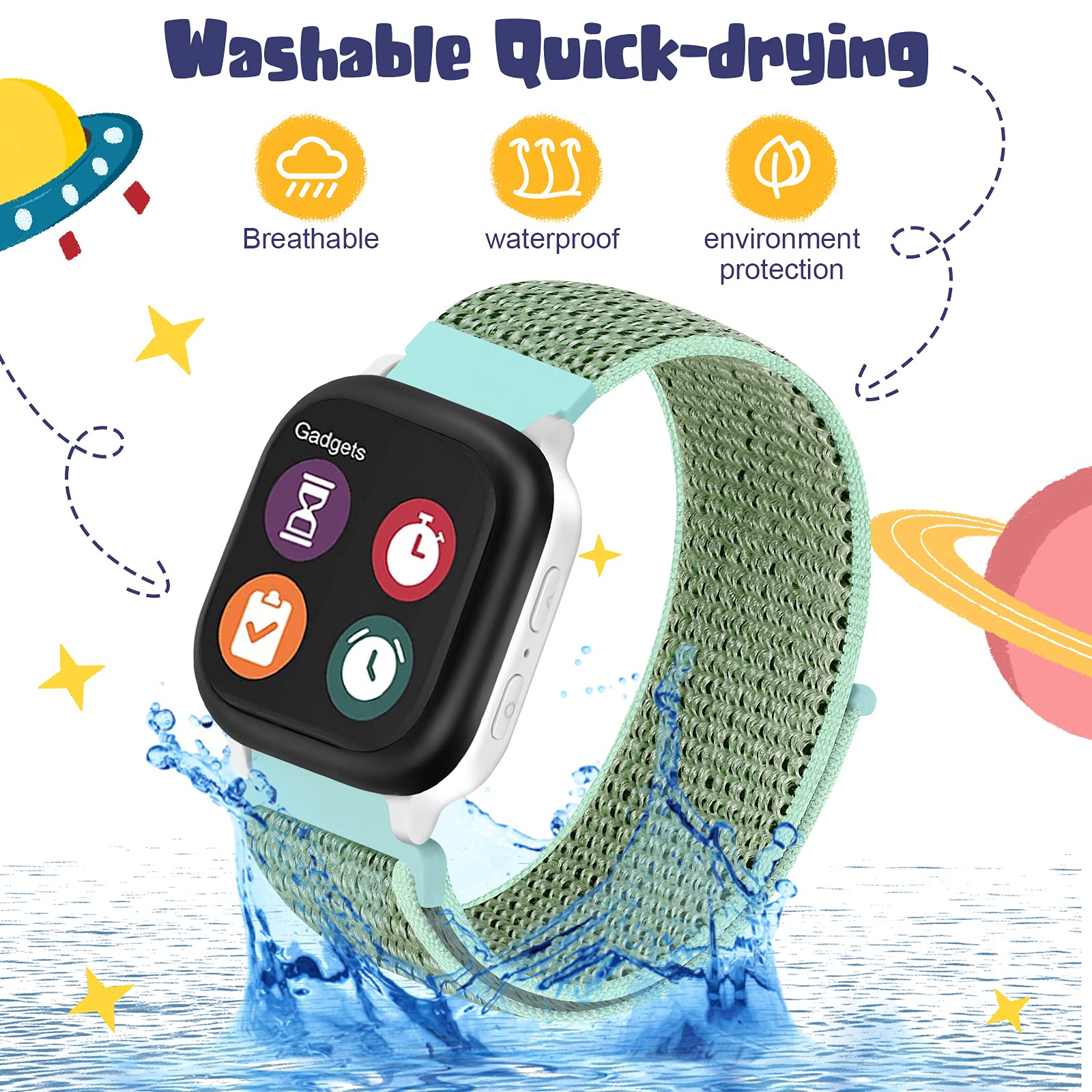 MHunter Kids Nylon Watch Band - 20mm Soft Breathable Sport Hook Loop Strap for Gizmo Watch 3 2 1 / Gabb Watch 3 2 1 / SyncUP Watch - Durable Replacement Smartwatch Bands for Boys & Girls - Perfect for School, Sports & Outdoor Activities