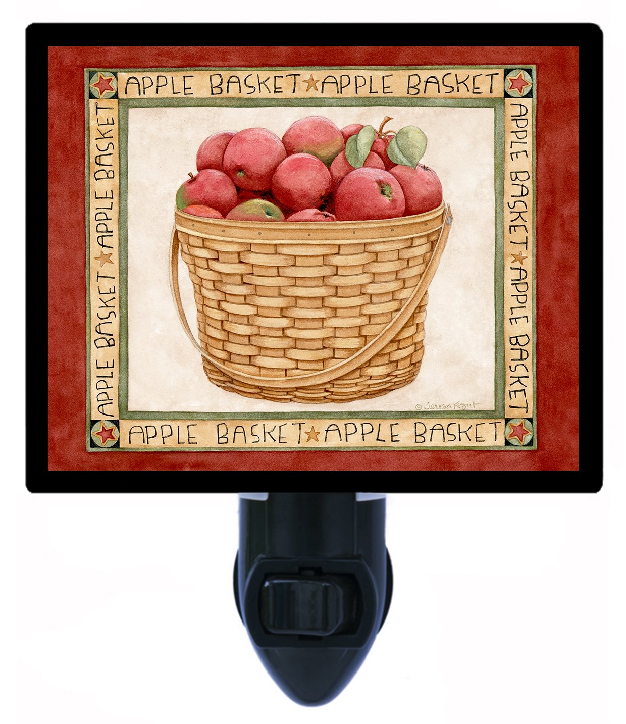 Red Apple Basket Night Light - Rustic Country Kitchen Decor for Fall and Autumn Seasons | Perfect for Farmhouse, Bedroom, and Seasonal Home Decor