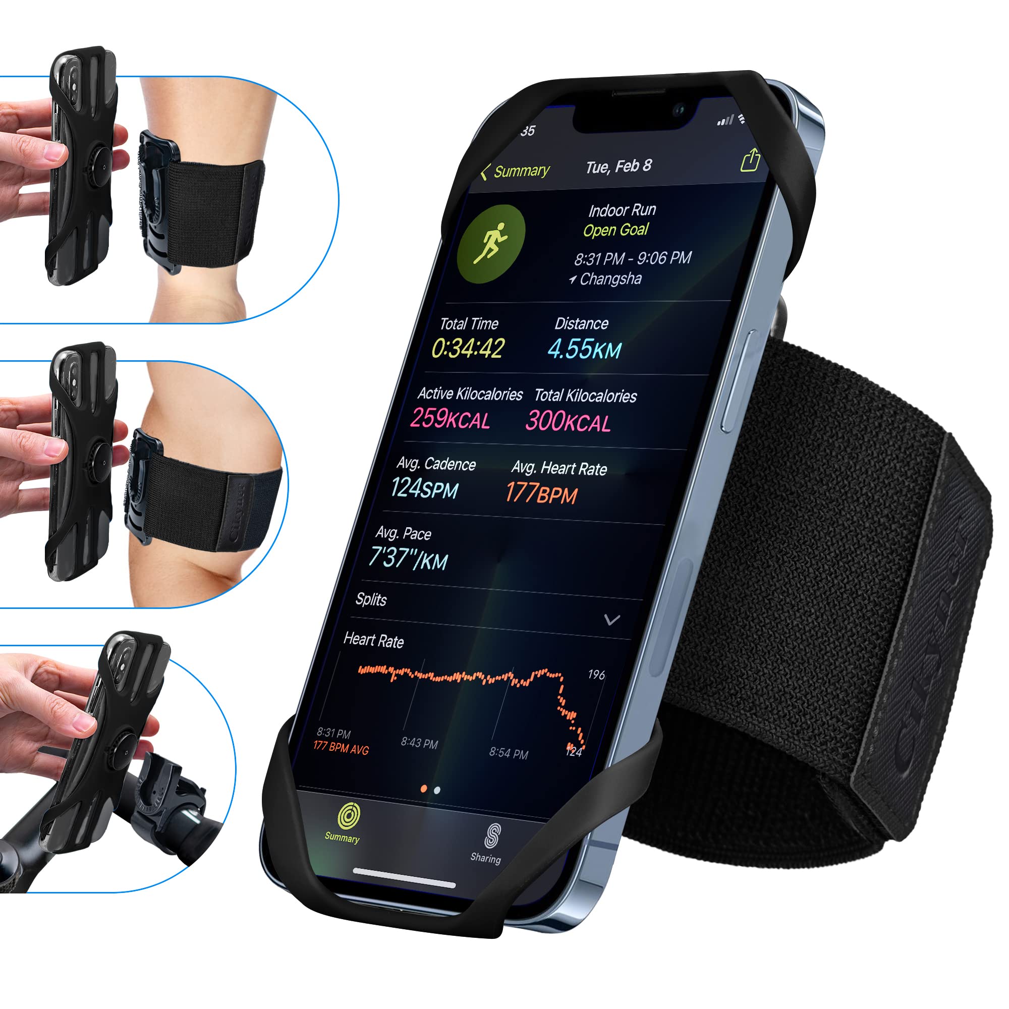 Cikyner 3-in-1 Running Armband - Adjustable Phone Holder for iPhone & Huawei (4.5-7