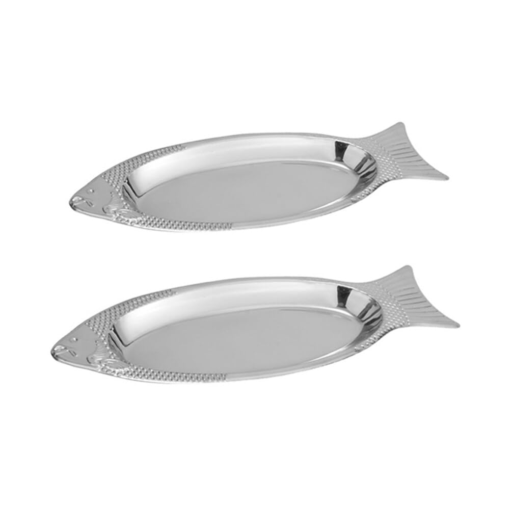 Premium 2-Pack Stainless Steel Dinner Plates - Oval Metal Serving Dishes for Camping, Fish Platter, Sushi, Dessert & Fruit Tray | Durable & Elegant Silver Finish for Outdoor Picnics, BBQs & Dinner Parties