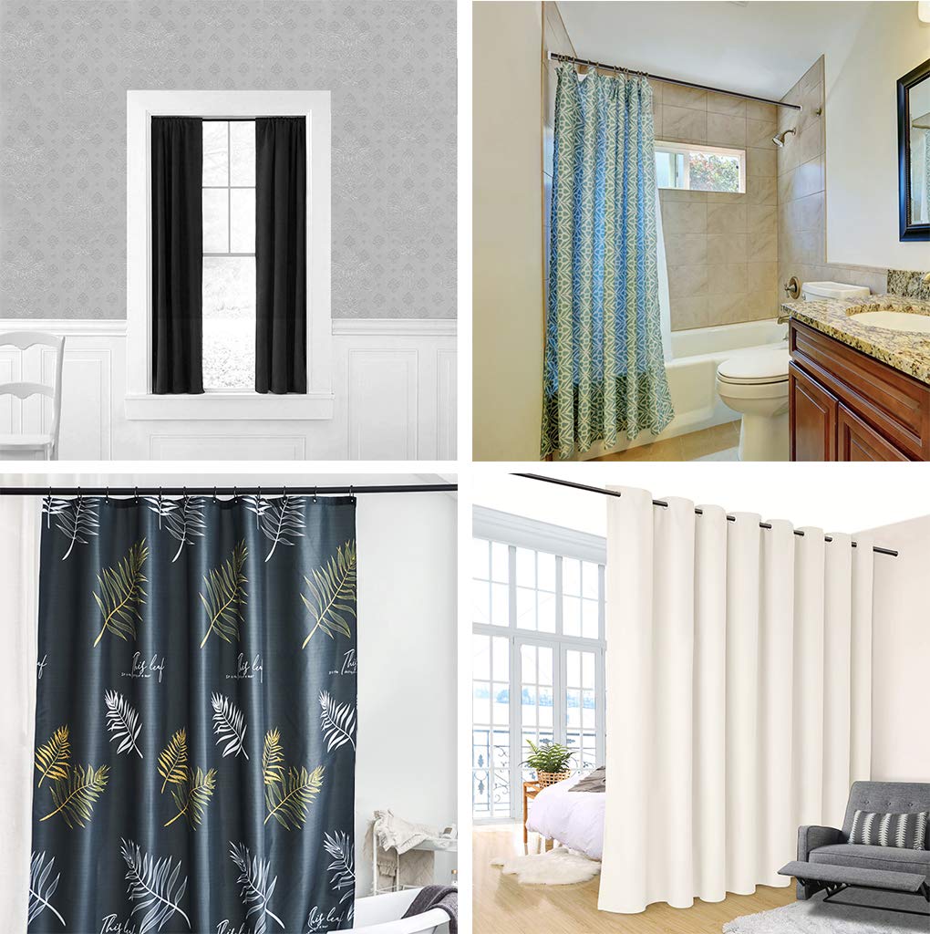 Refrze No-Drill Adjustable Tension Curtain Rod (43-83 Inch) - Black - Room Divider & Shower Rod for Bathroom, Window, and Stall - Perfect for Rentals & Temporary Spaces