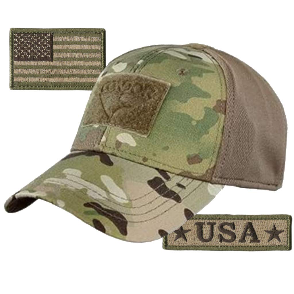 Condor Fitted Tactical Cap with USA Flag & Morale Patches - Adjustable Military Hat for Outdoor, Hunting & Airsoft - Choose Your Size (S/M/L/XL) - Perfect for Tactical Gear & Patriotic Style