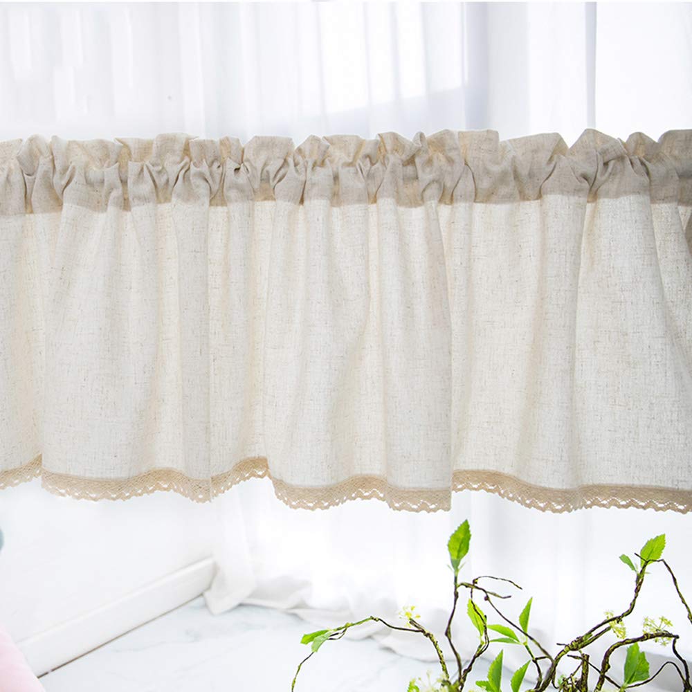 Tier Curtains for Kitchen - Cotton Linen Semi Sheer Valances (59x23.6 Inches) - Rustic Pastoral Style Window Treatments for Farmhouse, Cottage & Country Home Decor