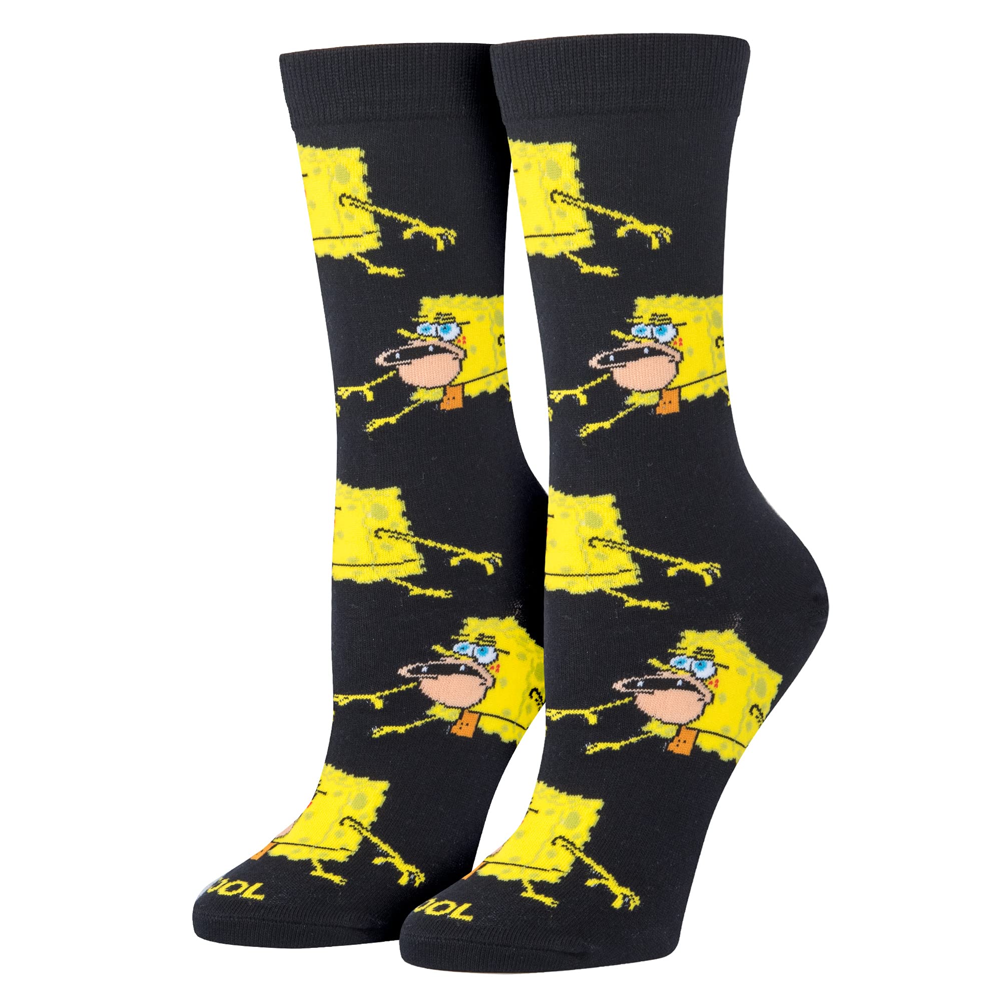 Funny Prehistoric SpongeBob Graphic Print Women's Crew Socks - Large Size | Comfortable Novelty Socks for Cosplay, Gifts & Everyday Wear