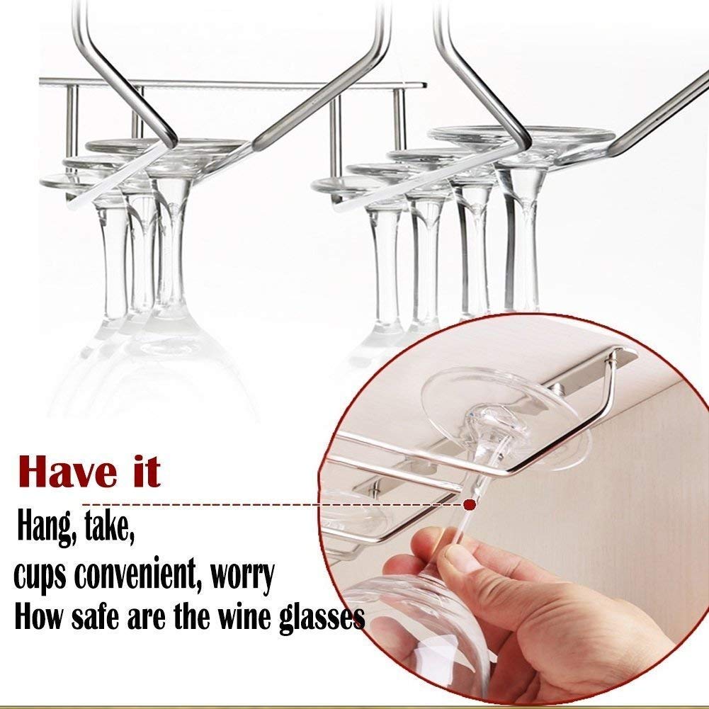 Premium Stainless Steel Under Cabinet Wine Glass Rack - 13 Inch Chrome Hanging Stemware Holder for Kitchen, Bar & Dining Room | Space-Saving Wine Glass Storage Organizer for Home & Commercial Use