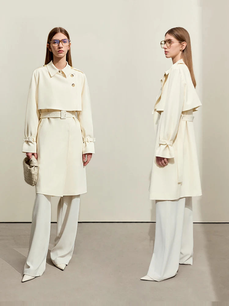 Stylish Women's Trench Coat - Classic Long Loose Fit Jacket with Belt & Lapel Collar | Fashionable Streetwear Outerwear for Ladies | Perfect for Office, Dating & Fall Fashion