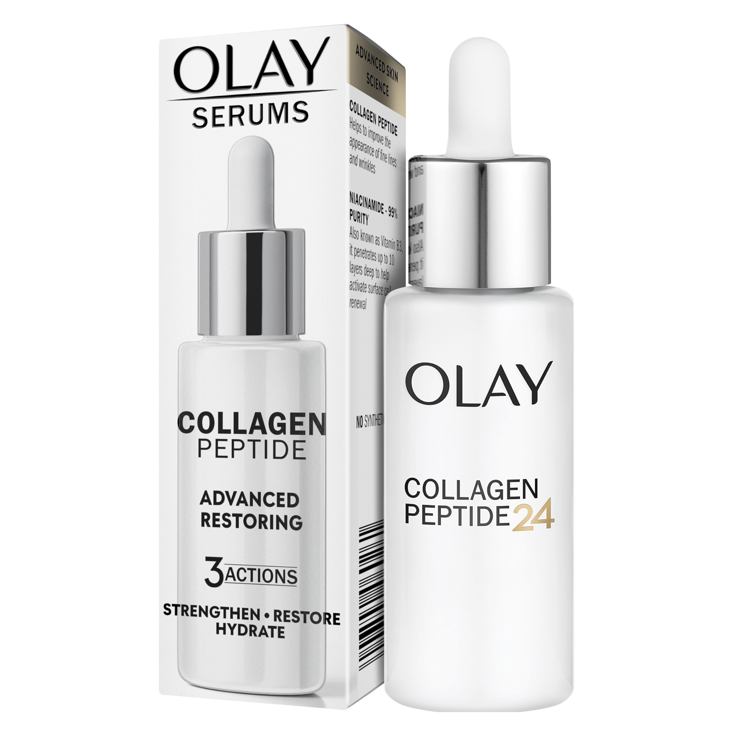 Olay Collagen Peptide Face Serum with Niacinamide 99% & Vitamin E – Anti-Aging Skincare for Strengthening, Restoring & Hydrating Skin – 40ml – Perfect for Daily Skincare Routine & Nighttime Regimen
