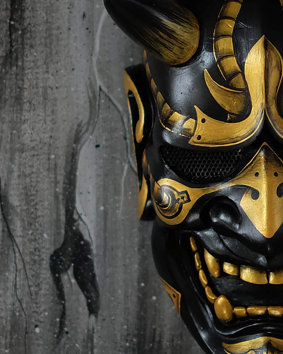Hannya Kabuki Demon Oni Airsoft Mask for BB Guns - Japanese Theatrical Halloween Costume & Evil Cosplay Accessory MA243 - Perfect for Airsoft Battles, Cosplay Events, and Halloween Parties