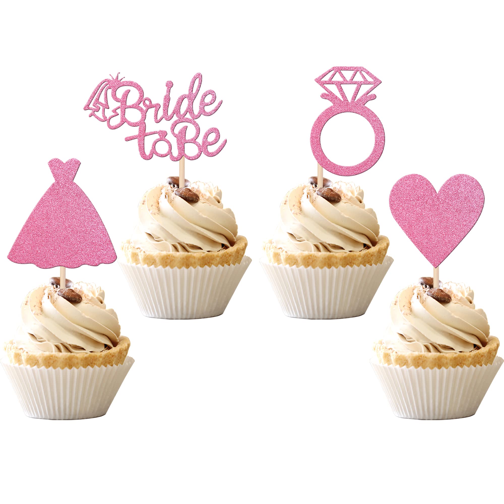 24 PCS Bride to Be Cupcake Toppers - Heart Ring Dress Bridal Shower Cupcake Picks for Wedding, Engagement & Bachelorette Party - Pink Cake Decorations Supplies - Perfect for Bridal Showers, Wedding Receptions & DIY Cake Decorating