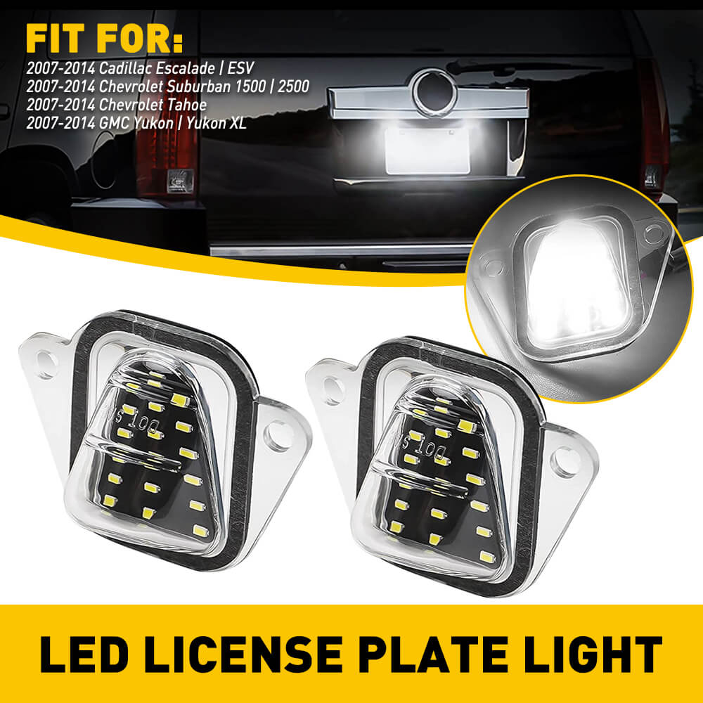 LED License Plate Lights Assembly for 2007-2014 Cadillac Escalade/ESV, Chevy Suburban/Tahoe, GMC Yukon/Yukon XL - Bright White Tag Lights for Enhanced Night Visibility & Style Upgrade