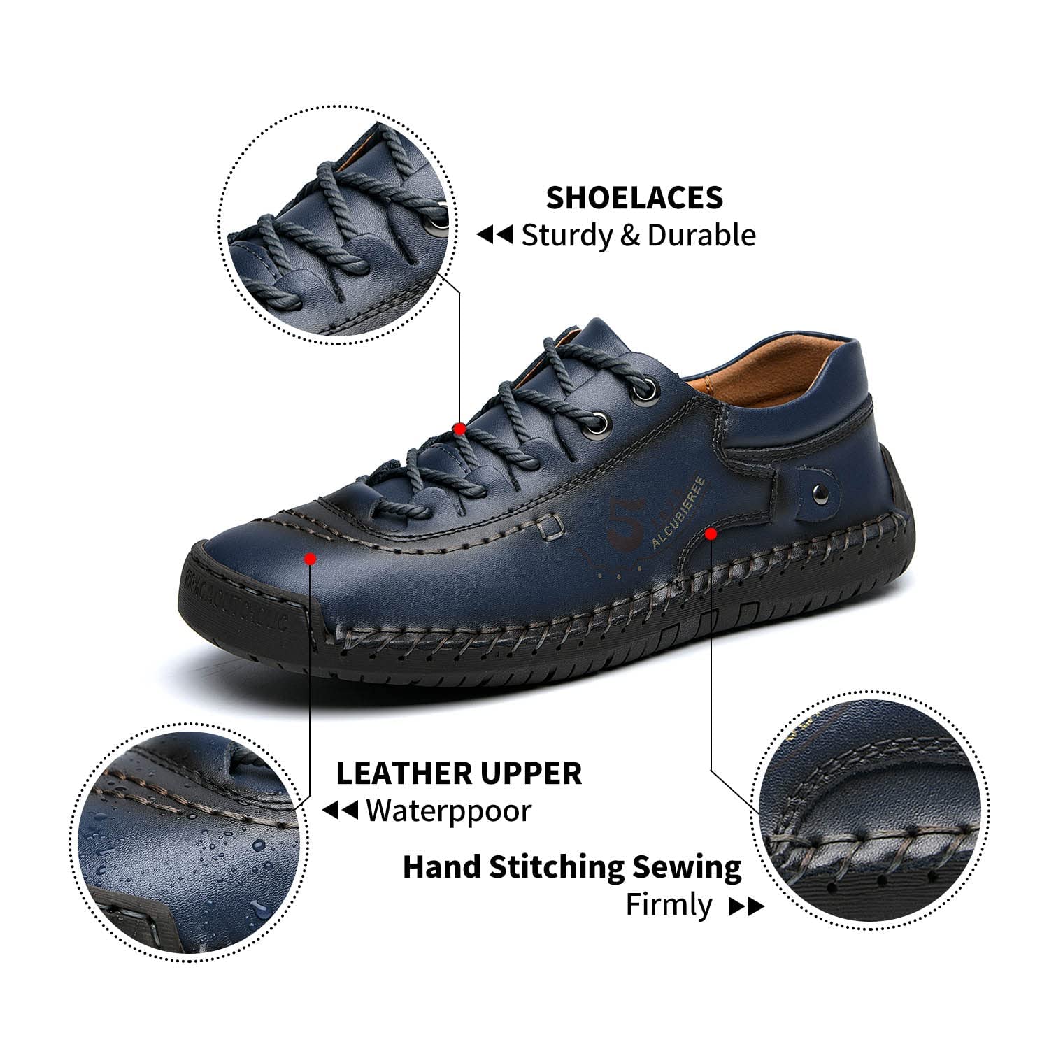 Alcubieree Men's Genuine Leather Casual Sneakers - Comfortable Loafers for Walking, Driving & Dress Shoes - Lightweight Fashion Footwear for Men (Size 7.5-13) - Perfect for Office, Travel & Everyday Wear