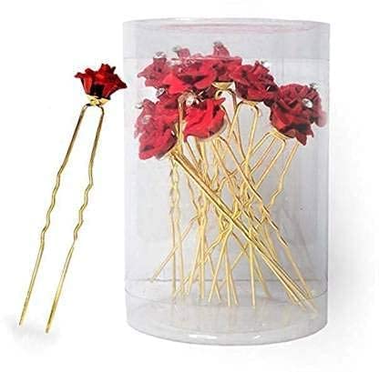 Raddhi Enterprises 12-Piece Rose Juda Hair Pins for Women - Velvet Floral Hair Accessories for Bridal, Wedding, Party & Everyday Styling