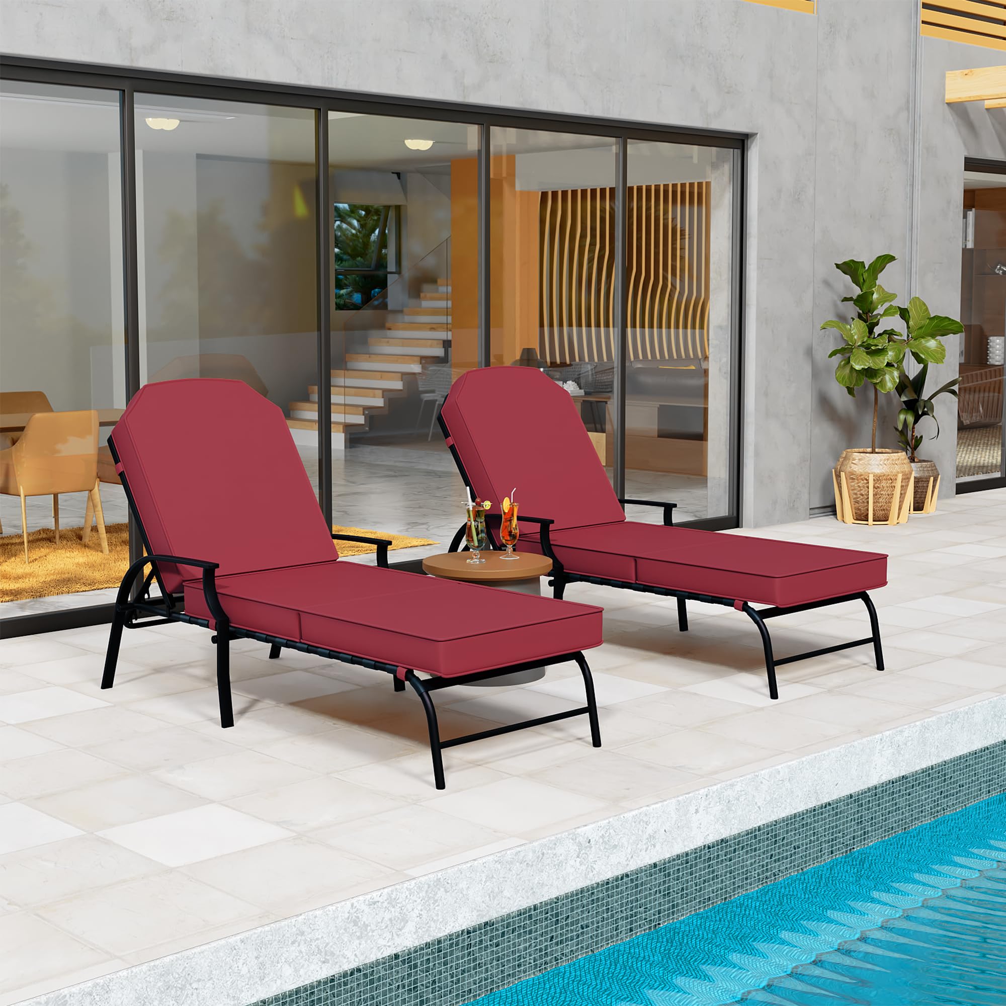 Kozyard Maya Chaise Lounge Chair - Waterproof Outdoor Patio Recliner with Adjustable Backrest, Comfortable Sunbathing Chaise for Poolside, Beach, Garden & Backyard Relaxation (Red) - Perfect for Lounging, Tanning & Outdoor Leisure