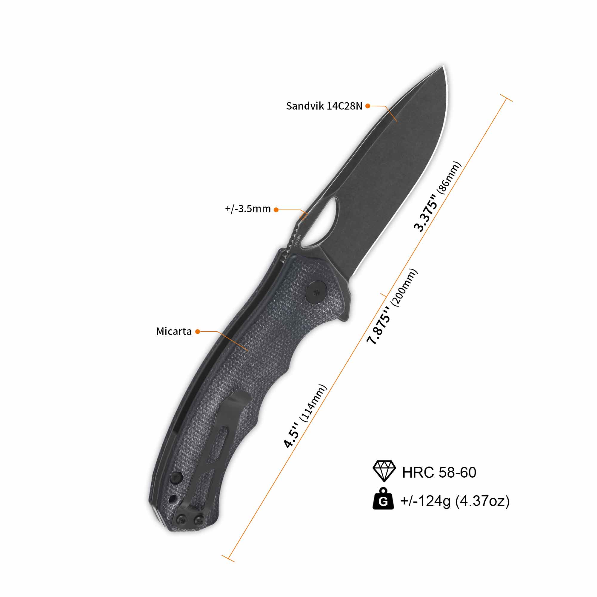 QSP Gorilla Liner Lock Folding Pocket Knife - 14C28N Stainless Steel Blade, Black Micarta Handle - EDC, Camping, Hiking & Outdoor Survival Tool