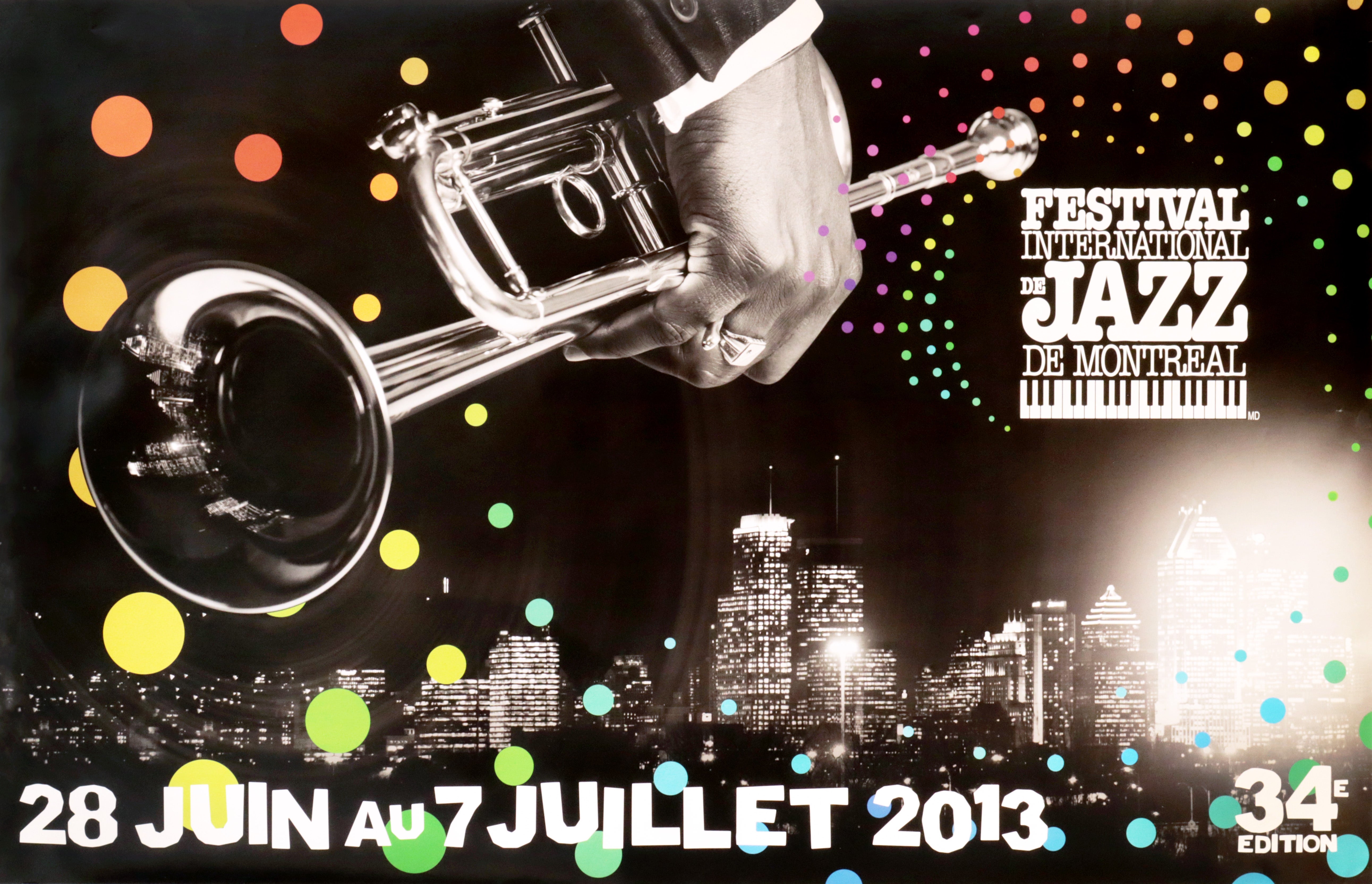 Vintage 2013 Montreal International Jazz Festival Original Poster - Hand with Trumpets Art Print for Music Lovers & Jazz Fans - Perfect for Home Decor, Office Wall Art & Gift for Jazz Enthusiasts