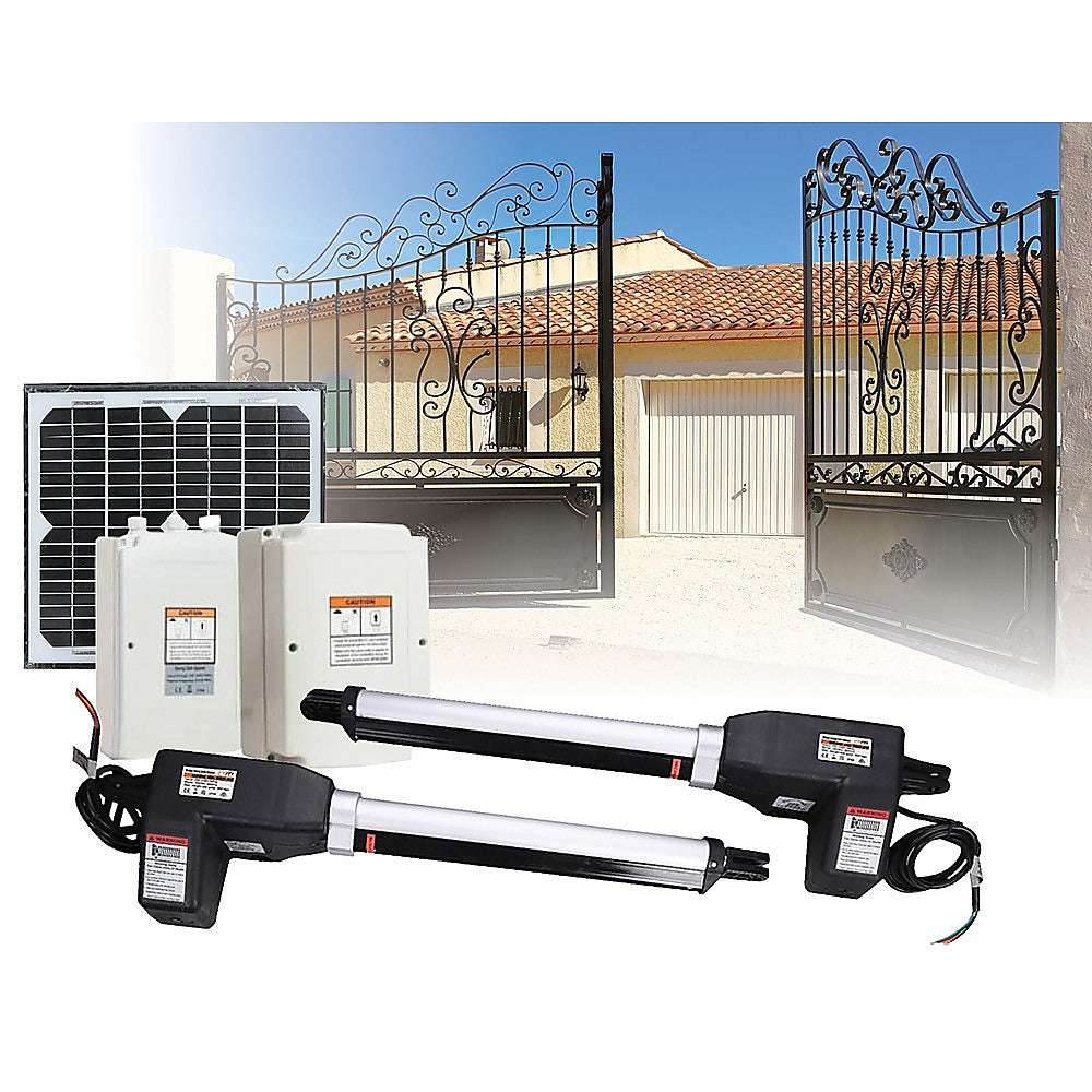 1000KG 10W Solar Powered Double Swing Automatic Gate Opener with Remote Control - Perfect for Driveway, Farm, and Ranch Security Gates