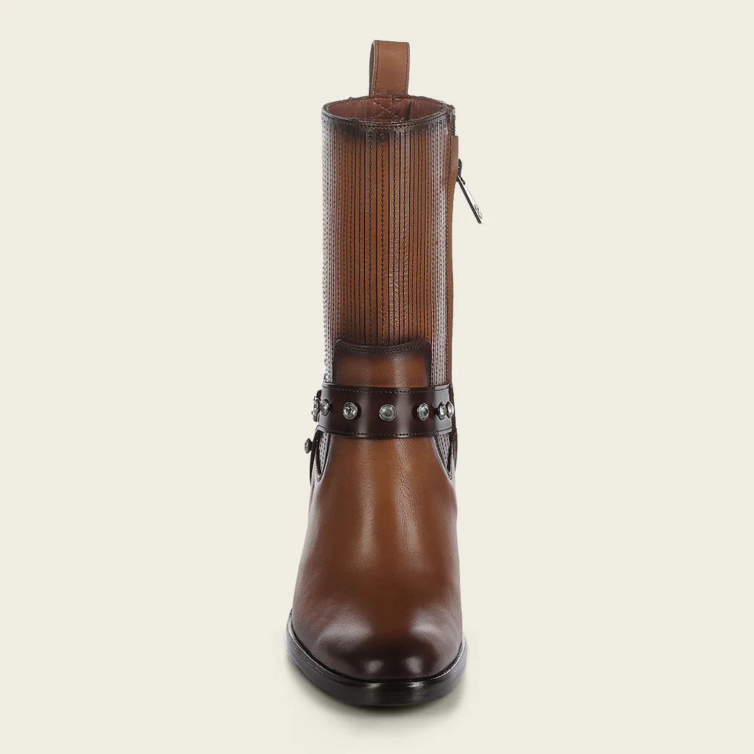 Franco Cuadra Women's Western Cowgirl Ankle Boots - Tobacco Brown Leather Boots for Country Dancing, Rodeo & Casual Wear