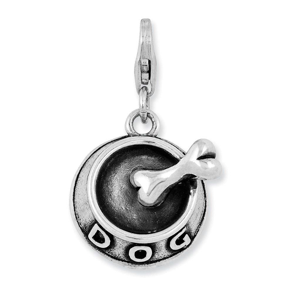 Jewels By Lux Sterling Silver 3D Dog Bowl & Bone Charm with Lobster Clasp - Perfect for Pet Lovers Jewelry, Dog-Themed Bracelets & Necklace Charms